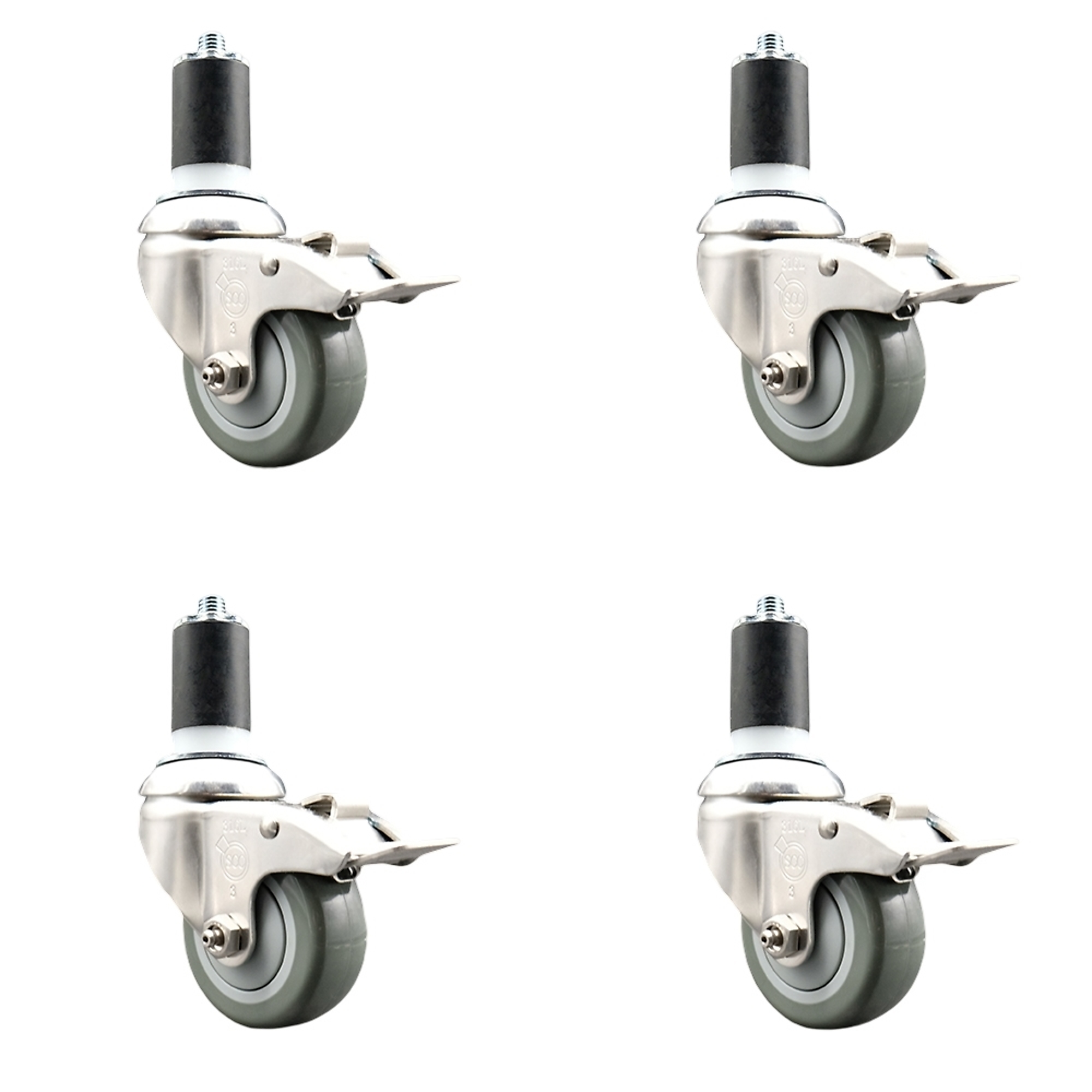 Service Caster, 3Inch x 1 1/4Inch Stem Casters, Wheel Diameter 3 in, Caster Type Swivel, Package (qty.) 4, Model SCC-SS316TTLEX20S314-PPUB-112-4