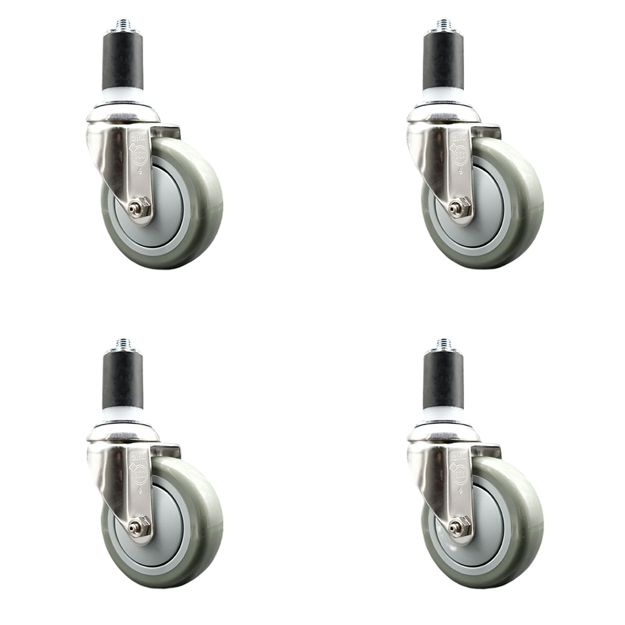 Service Caster, 4Inch x 1 1/4Inch Stem Casters, Wheel Diameter 4 in, Caster Type Swivel, Package (qty.) 4, Model SCC-SS316EX20S414-PPUB-112-4