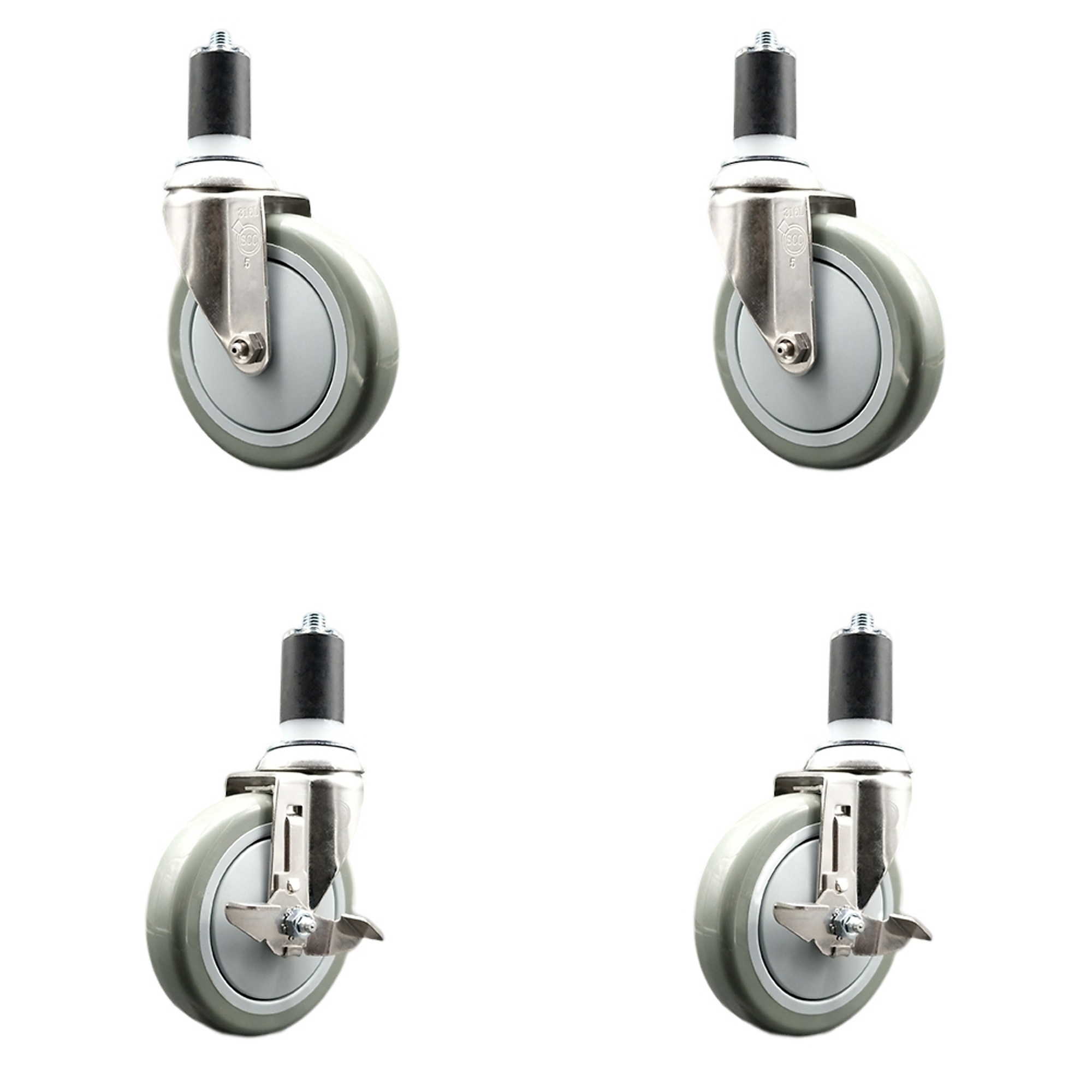 Service Caster, 5Inch x 1 1/4Inch Stem Casters, Wheel Diameter 5 in, Caster Type Swivel, Package (qty.) 4, Model SCC-SS316EX20S514-PPUB-2-TLB-2-112