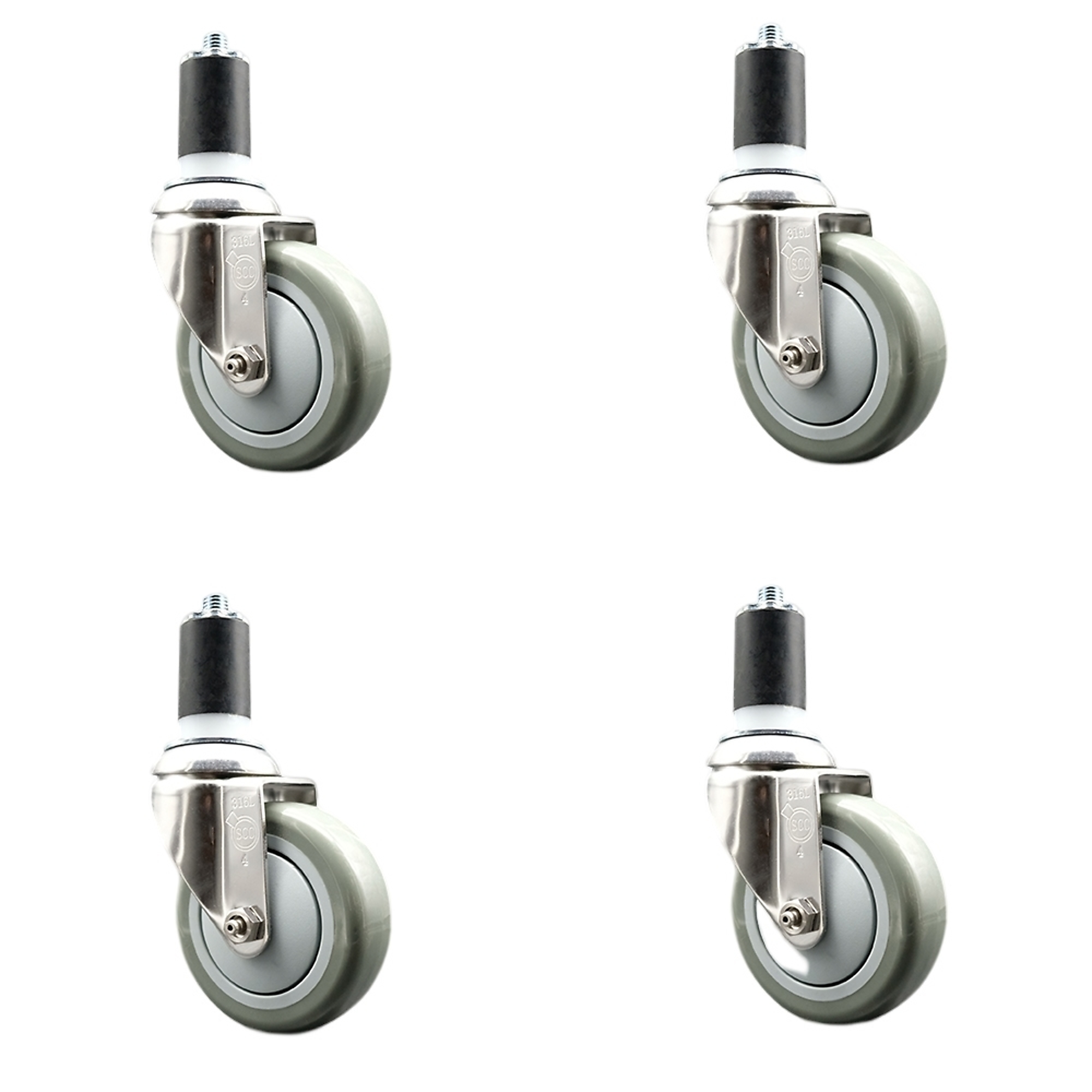 Service Caster, 4Inch x 1 1/4Inch Stem Casters, Wheel Diameter 4 in, Caster Type Swivel, Package (qty.) 4, Model SCC-SS316EX20S414-PPUB-158-4