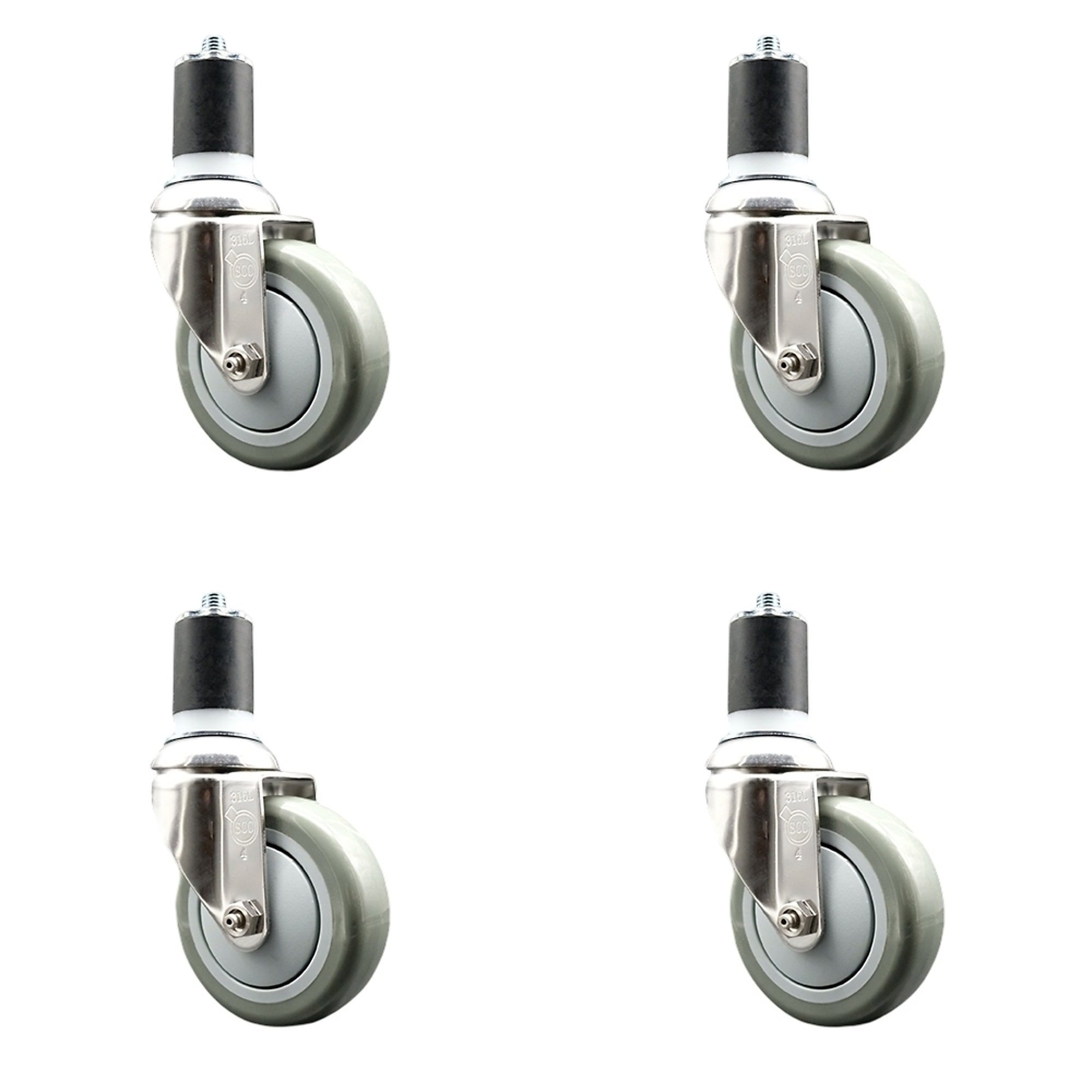 Service Caster, 4Inch x 1 1/4Inch Stem Casters, Wheel Diameter 4 in, Caster Type Swivel, Package (qty.) 4, Model SCC-SS316EX20S414-PPUB-134-4