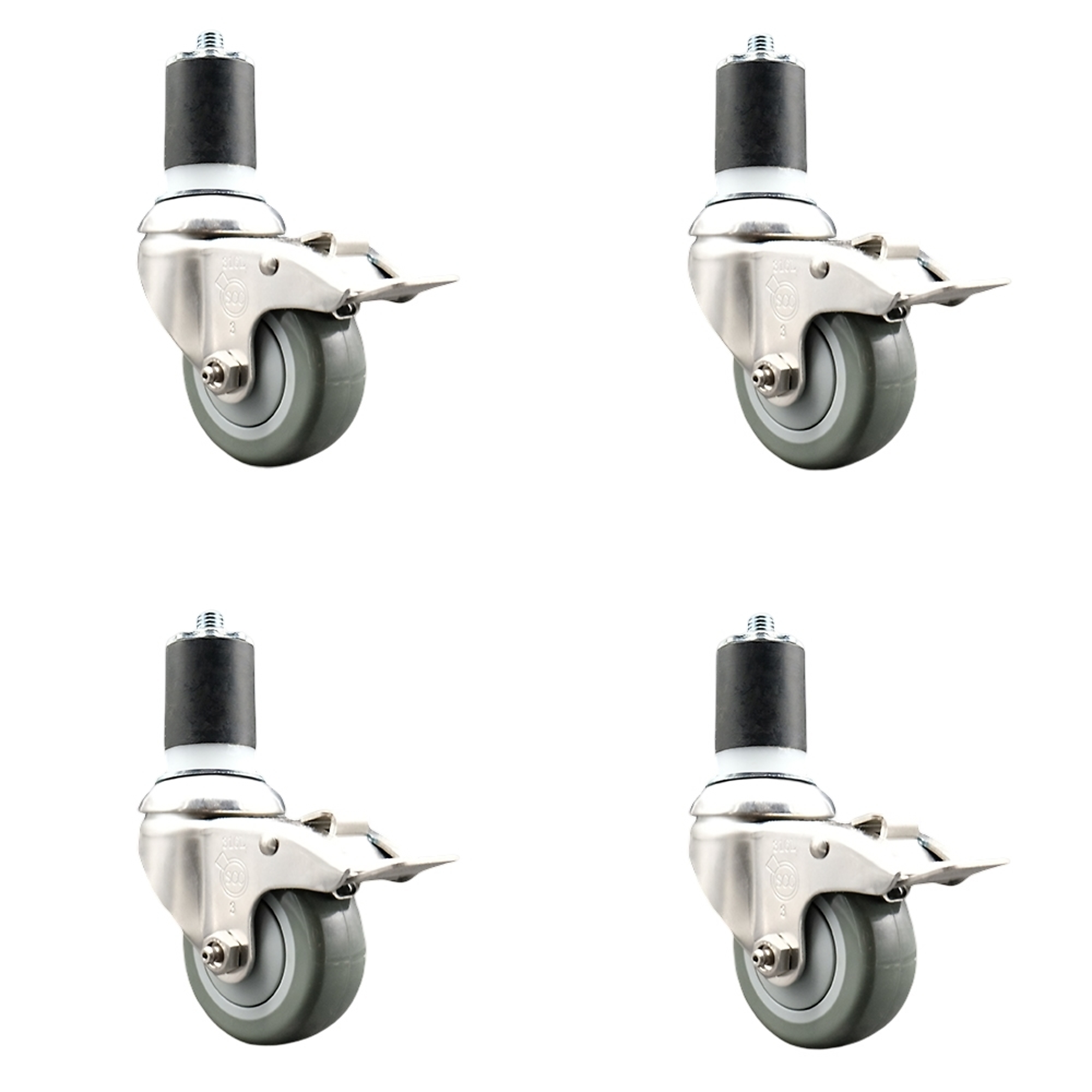 Service Caster, 3Inch x 1 1/4Inch Stem Casters, Wheel Diameter 3 in, Caster Type Swivel, Package (qty.) 4, Model SCC-SS316TTLEX20S314-PPUB-178-4