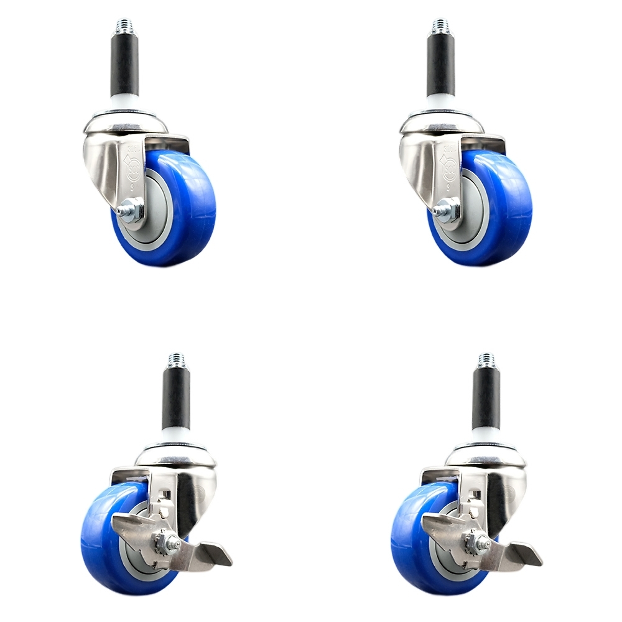 Service Caster, 3Inch x 1 1/4Inch Stem Casters, Wheel Diameter 3 in, Caster Type Swivel, Package (qty.) 4, Model SS316EX20S314-PPUB-BLUE-2-TLB-2-34