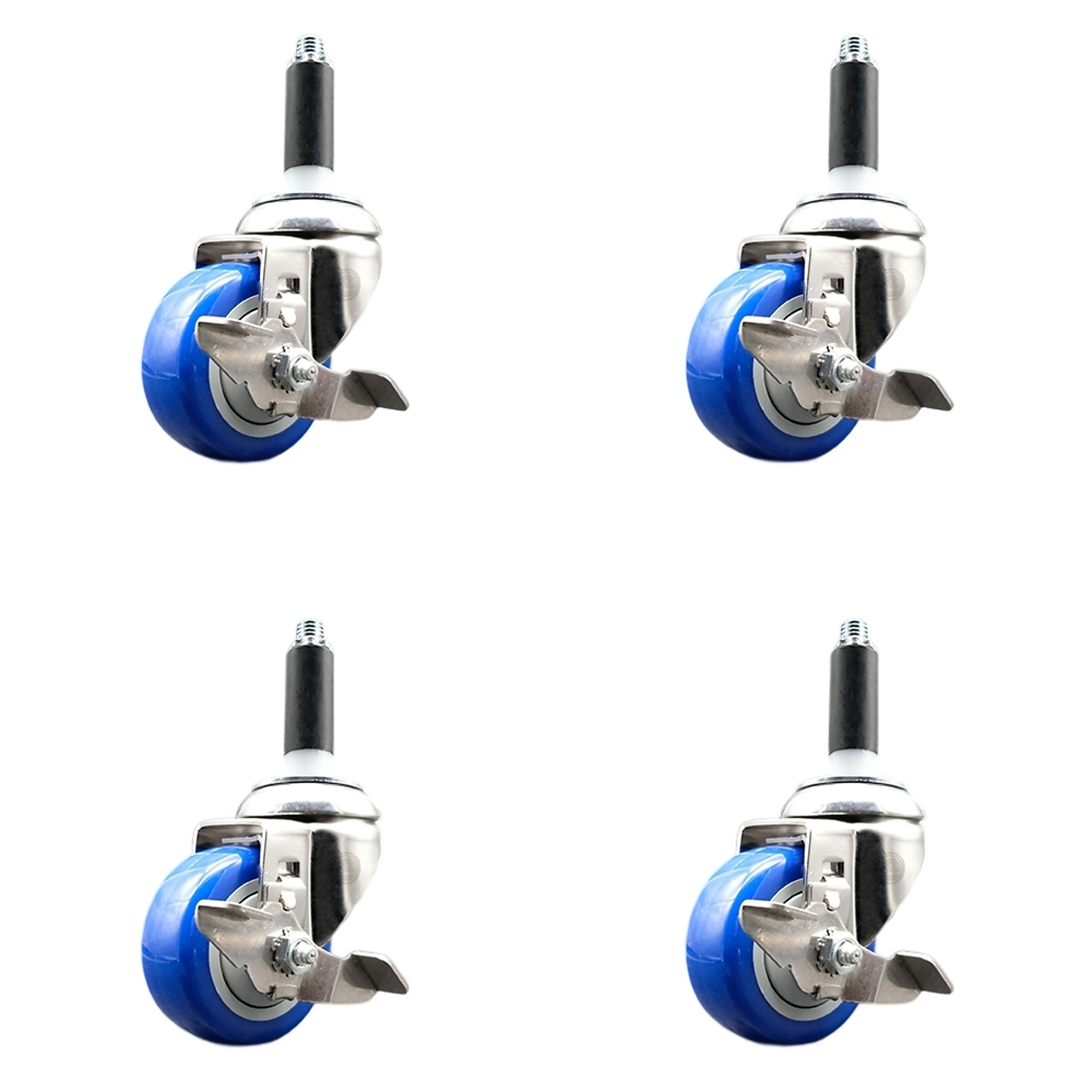 Service Caster, 3Inch x 1 1/4Inch Stem Casters, Wheel Diameter 3 in, Caster Type Swivel, Package (qty.) 4, Model SCC-SS316EX20S314-PPUB-BLUE-TLB-34-4