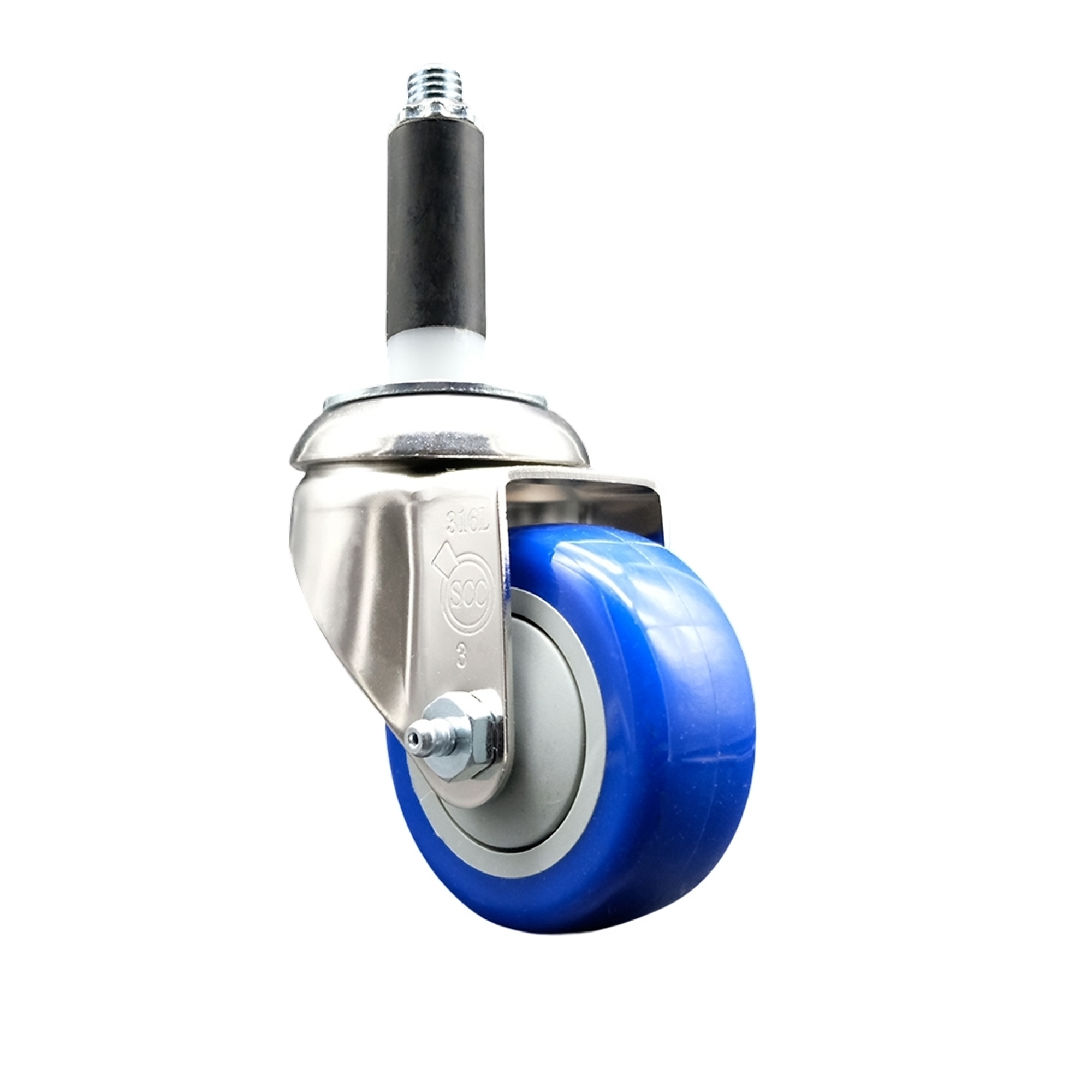 Service Caster, 3Inch x 1 1/4Inch Stem Caster, Wheel Diameter 3 in, Caster Type Swivel, Package (qty.) 1, Model SCC-SS316EX20S314-PPUB-BLUE-34