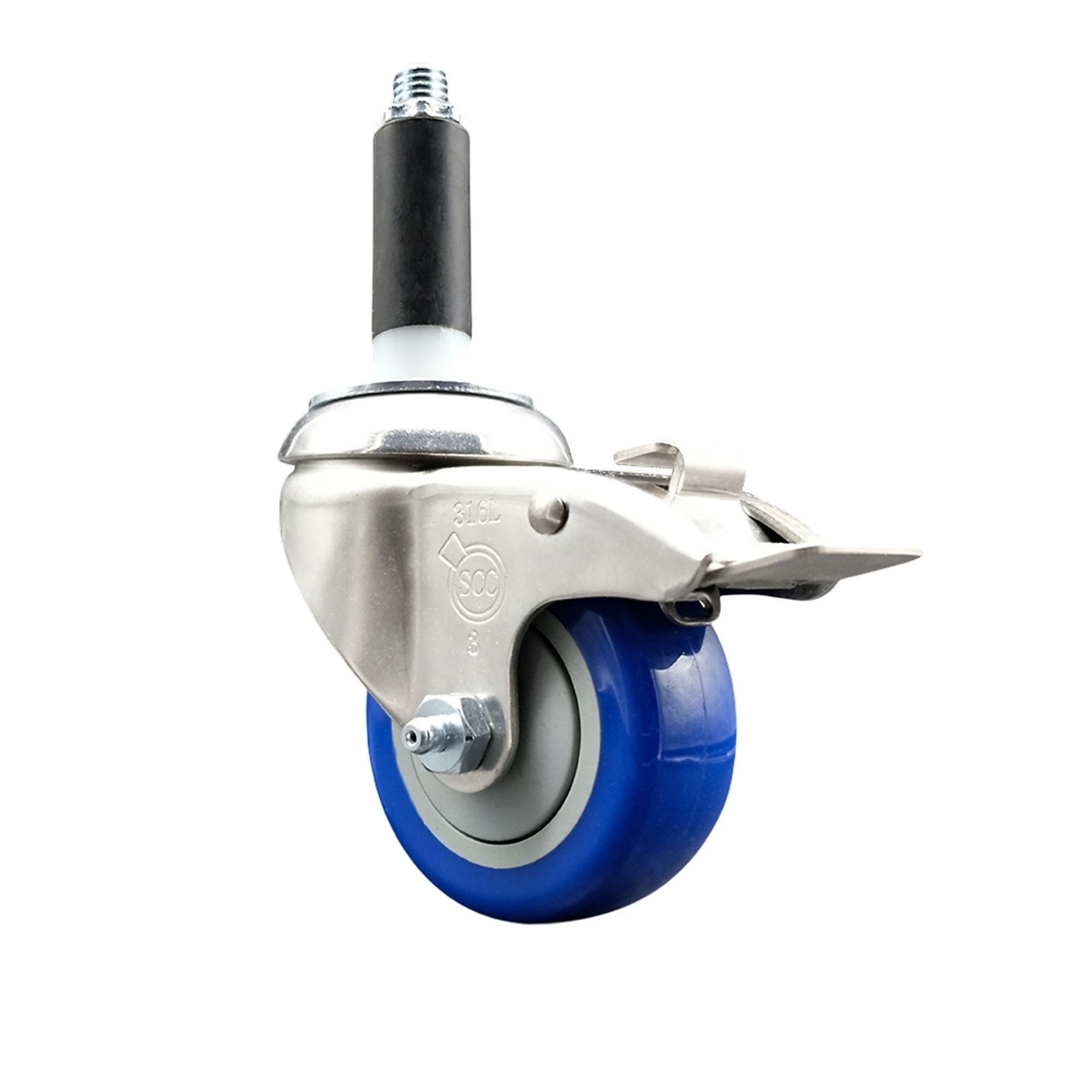 Service Caster, 3Inch x 1 1/4Inch Stem Caster, Wheel Diameter 3 in, Caster Type Swivel, Package (qty.) 1, Model SCC-SS316TTLEX20S314-PPUB-BLUE-34