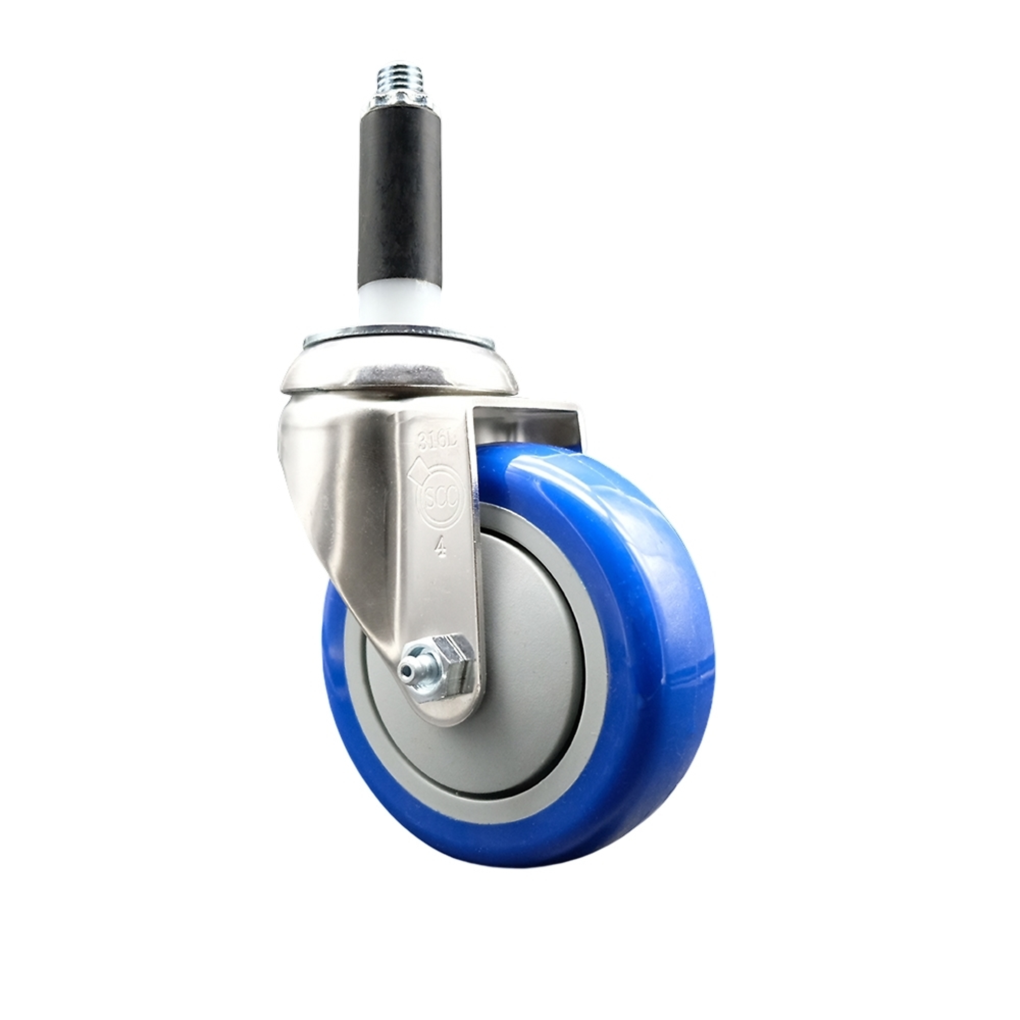 Service Caster, 4Inch x 1 1/4Inch Stem Caster, Wheel Diameter 4 in, Caster Type Swivel, Package (qty.) 1, Model SCC-SS316EX20S414-PPUB-BLUE-34