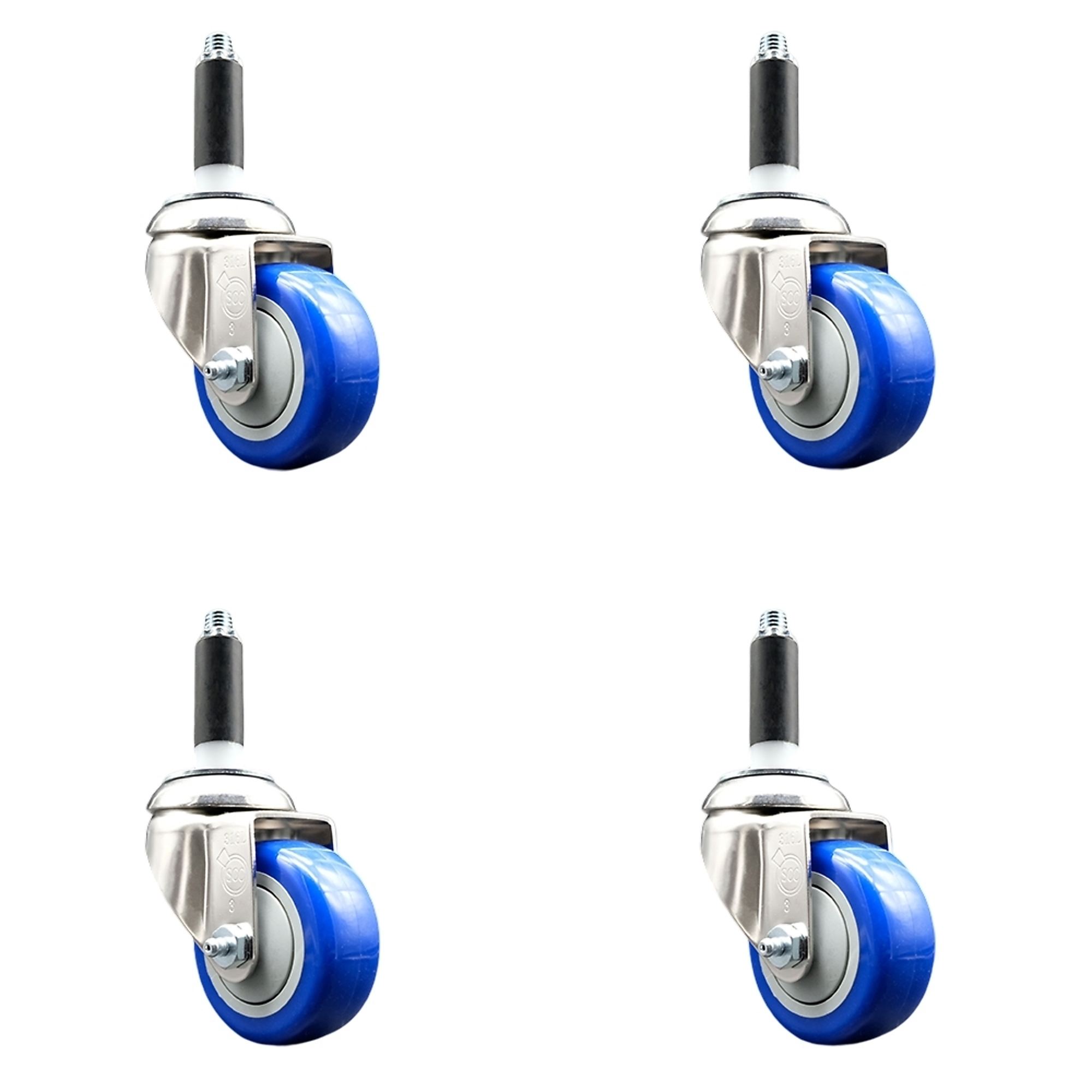 Service Caster, 3 1/2Inch x 1 1/4Inch Stem Casters, Wheel Diameter 3.5 in, Caster Type Swivel, Package (qty.) 4, Model SCC-SS316EX20S3514-PPUB-BLUE-34