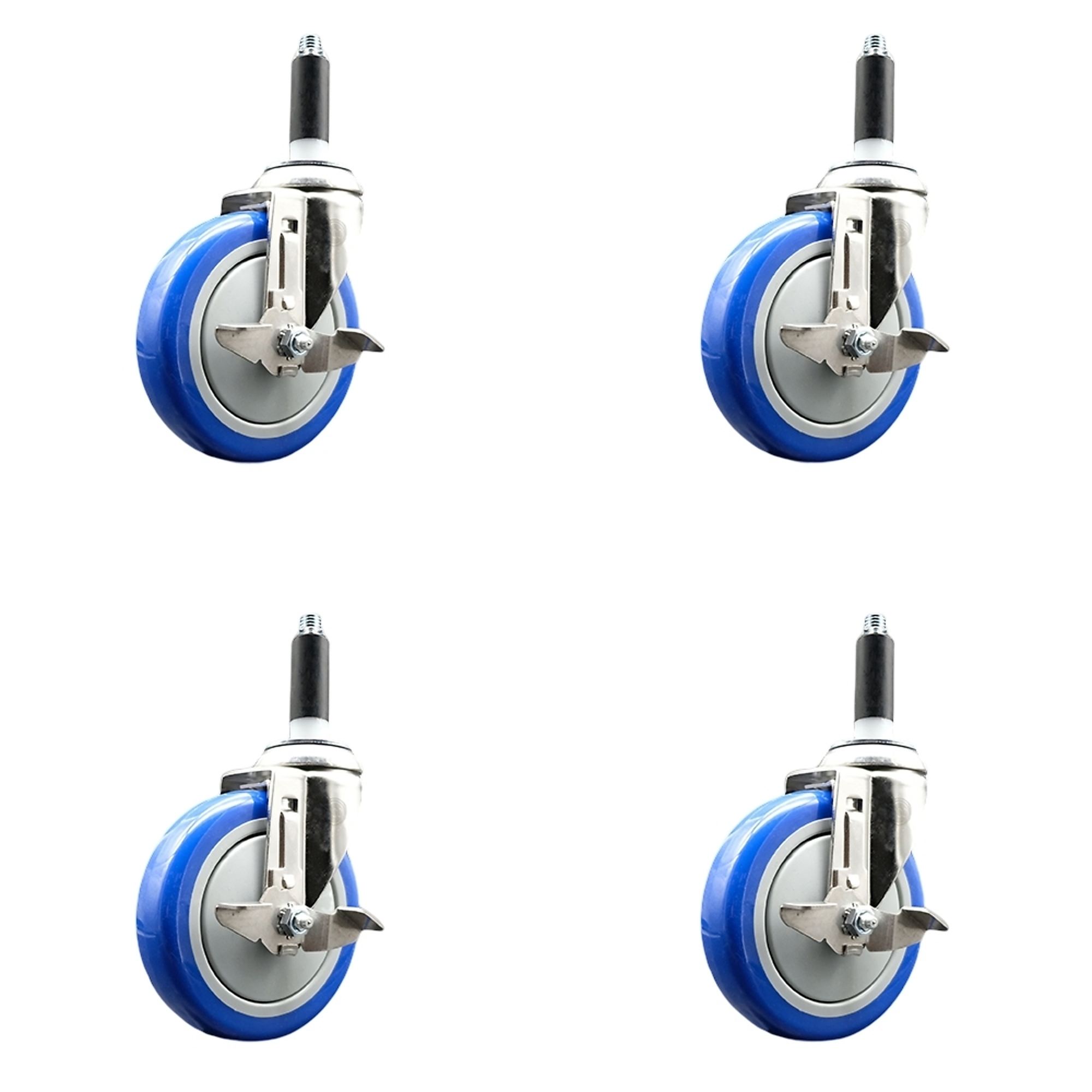 Service Caster, 5Inch x 1 1/4Inch Stem Casters, Wheel Diameter 5 in, Caster Type Swivel, Package (qty.) 4, Model SCC-SS316EX20S514-PPUB-BLUE-TLB-34-4