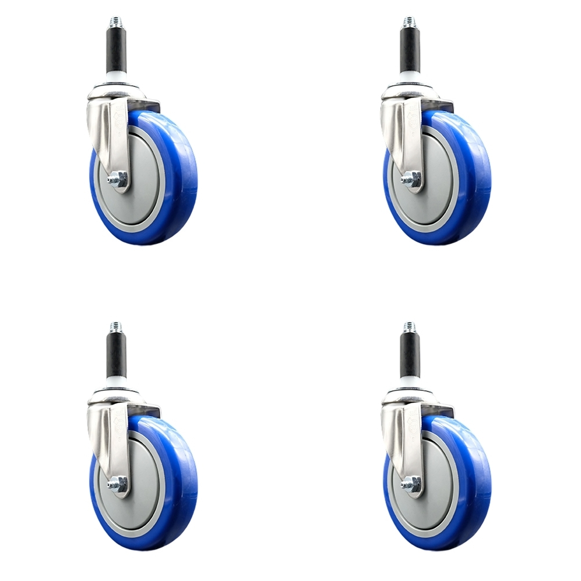 Service Caster, 5Inch x 1 1/4Inch Stem Casters, Wheel Diameter 5 in, Caster Type Swivel, Package (qty.) 4, Model SCC-SS316EX20S514-PPUB-BLUE-34-4