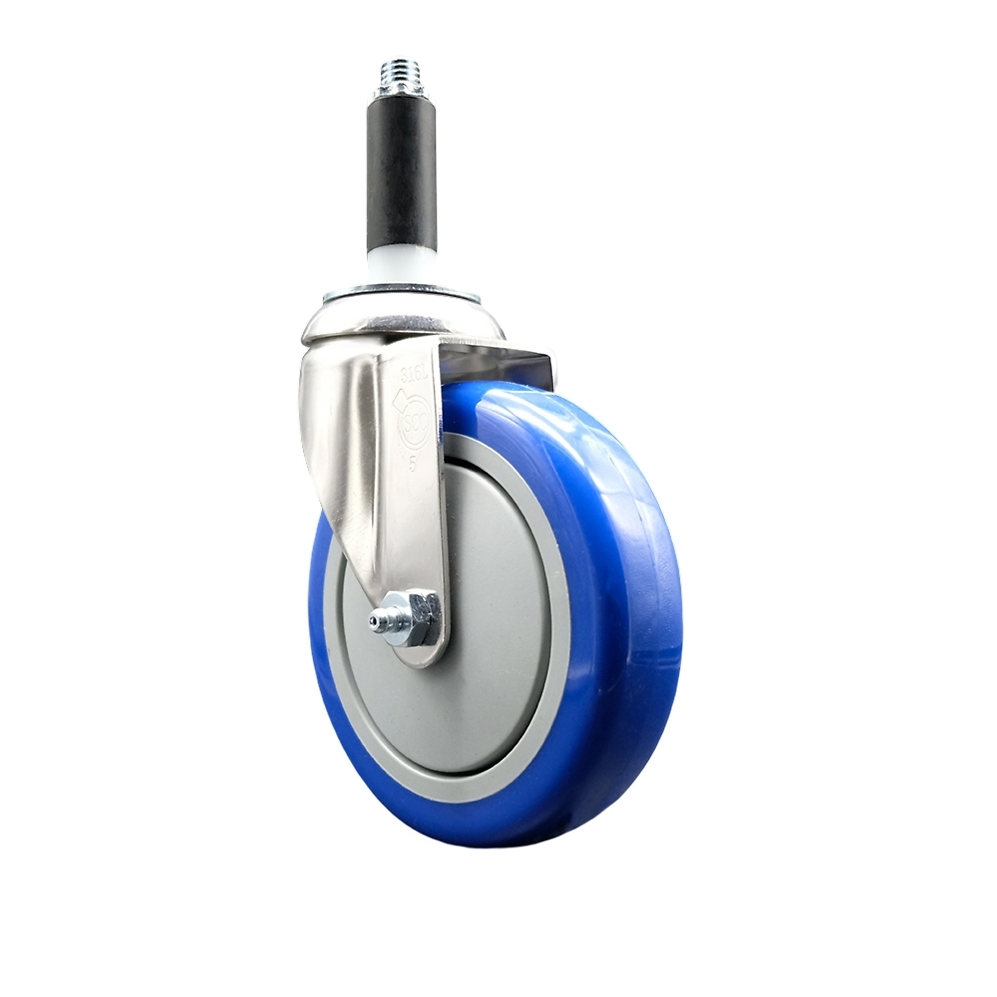 Service Caster, 5Inch x 1 1/4Inch Stem Caster, Wheel Diameter 5 in, Caster Type Swivel, Package (qty.) 1, Model SCC-SS316EX20S514-PPUB-BLUE-34