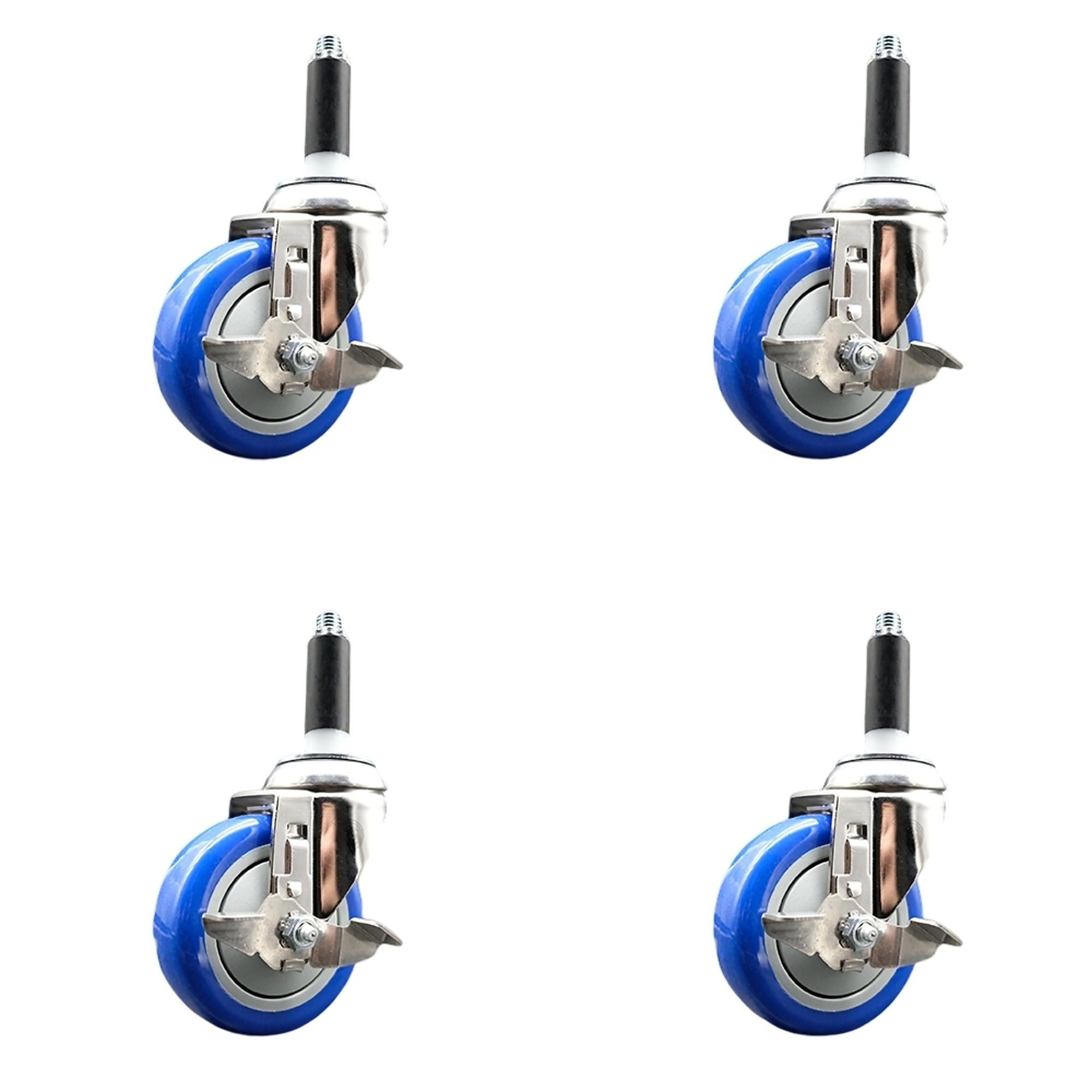 Service Caster, 4Inch x 1 1/4Inch Stem Casters, Wheel Diameter 4 in, Caster Type Swivel, Package (qty.) 4, Model SCC-SS316EX20S414-PPUB-BLUE-TLB-34-4