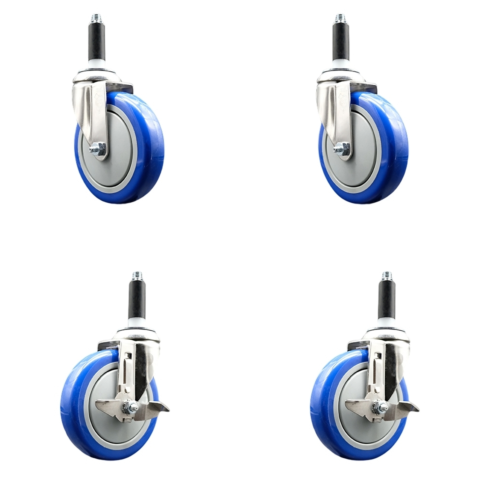 Service Caster, 5Inch x 1 1/4Inch Stem Casters, Wheel Diameter 5 in, Caster Type Swivel, Package (qty.) 4, Model SS316EX20S514-PPUB-BLUE-2-TLB-2-34