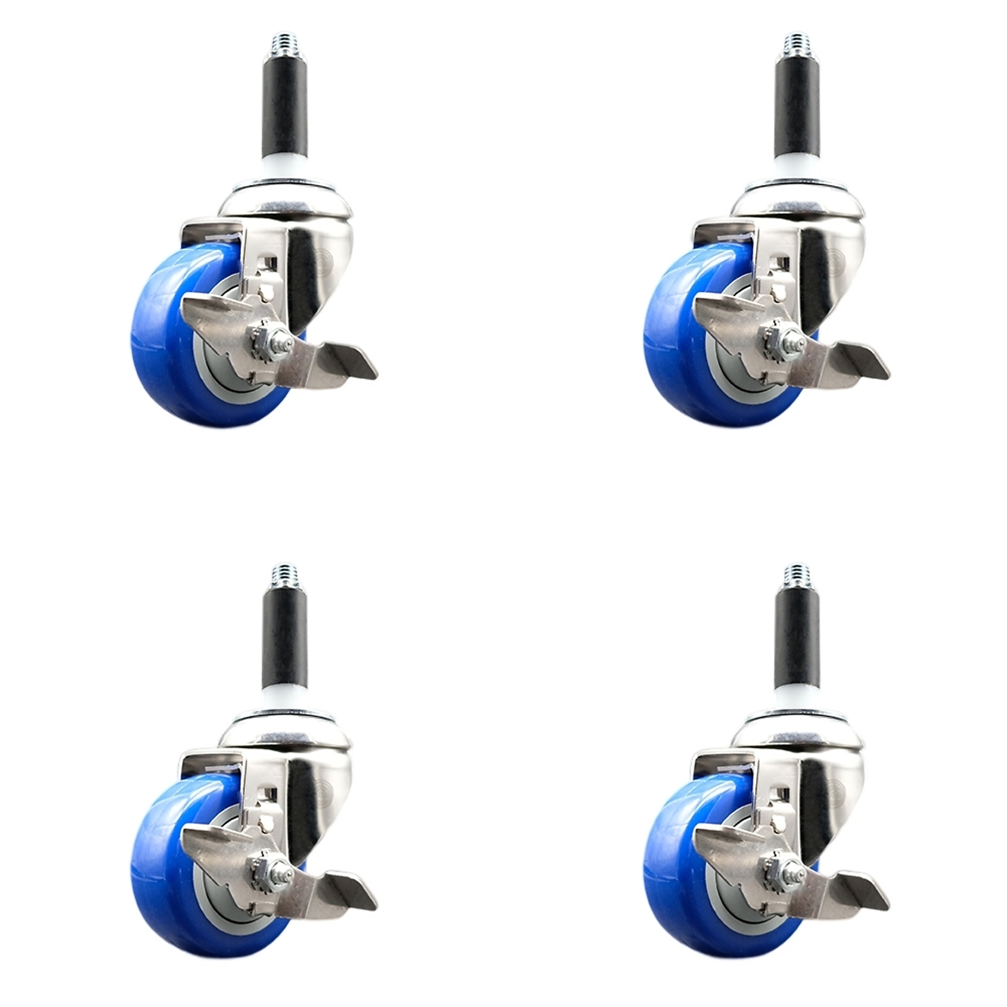 Service Caster, 3Inch x 1 1/4Inch Stem Casters, Wheel Diameter 3 in, Caster Type Swivel, Package (qty.) 4, Model SCC-SS316EX20S314-PPUB-BLUE-TLB-78-4