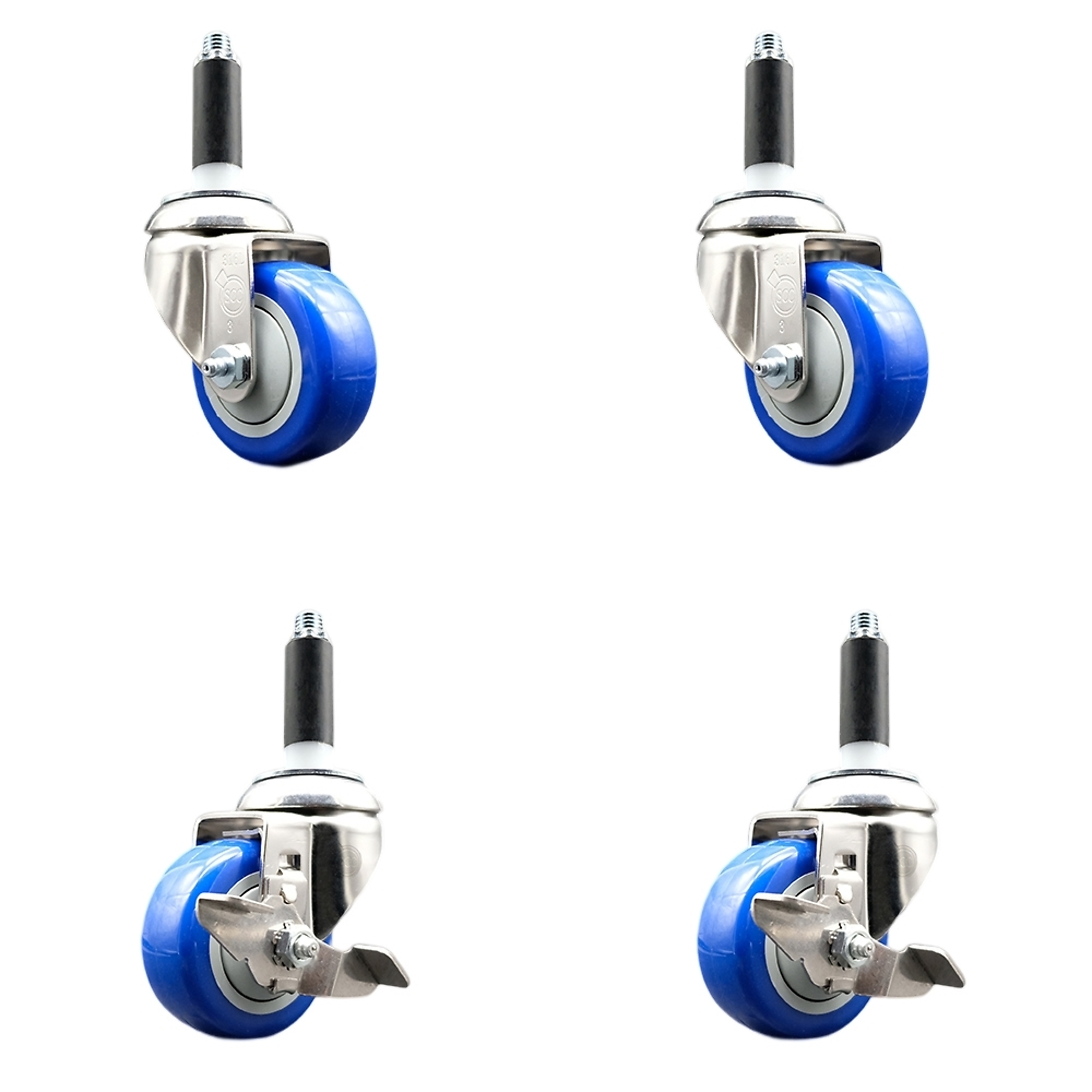 Service Caster, 3 1/2Inch x 1 1/4Inch Stem Casters, Wheel Diameter 3.5 in, Caster Type Swivel, Package (qty.) 4, Model SS316EX20S3514-PPUB-BLUE-2-TLB-