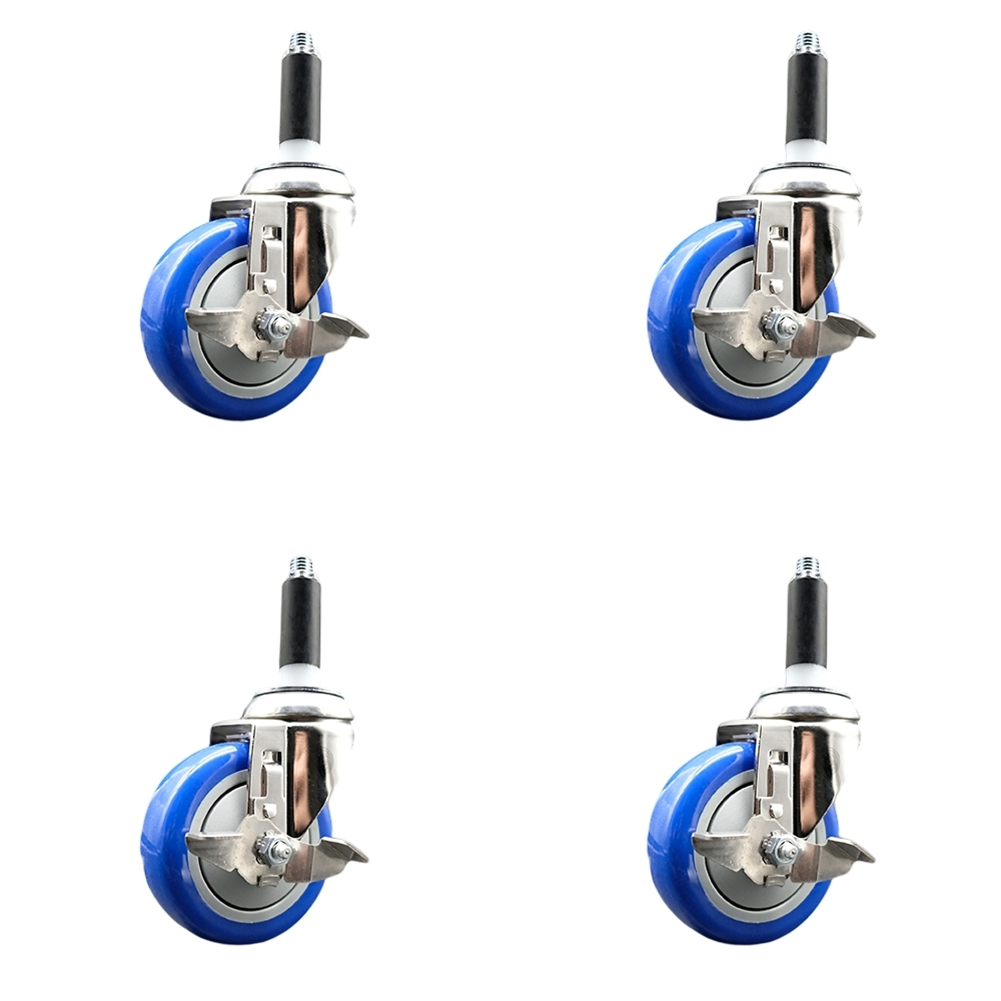 Service Caster, 4Inch x 1 1/4Inch Stem Casters, Wheel Diameter 4 in, Caster Type Swivel, Package (qty.) 4, Model SCC-SS316EX20S414-PPUB-BLUE-TLB-78-4