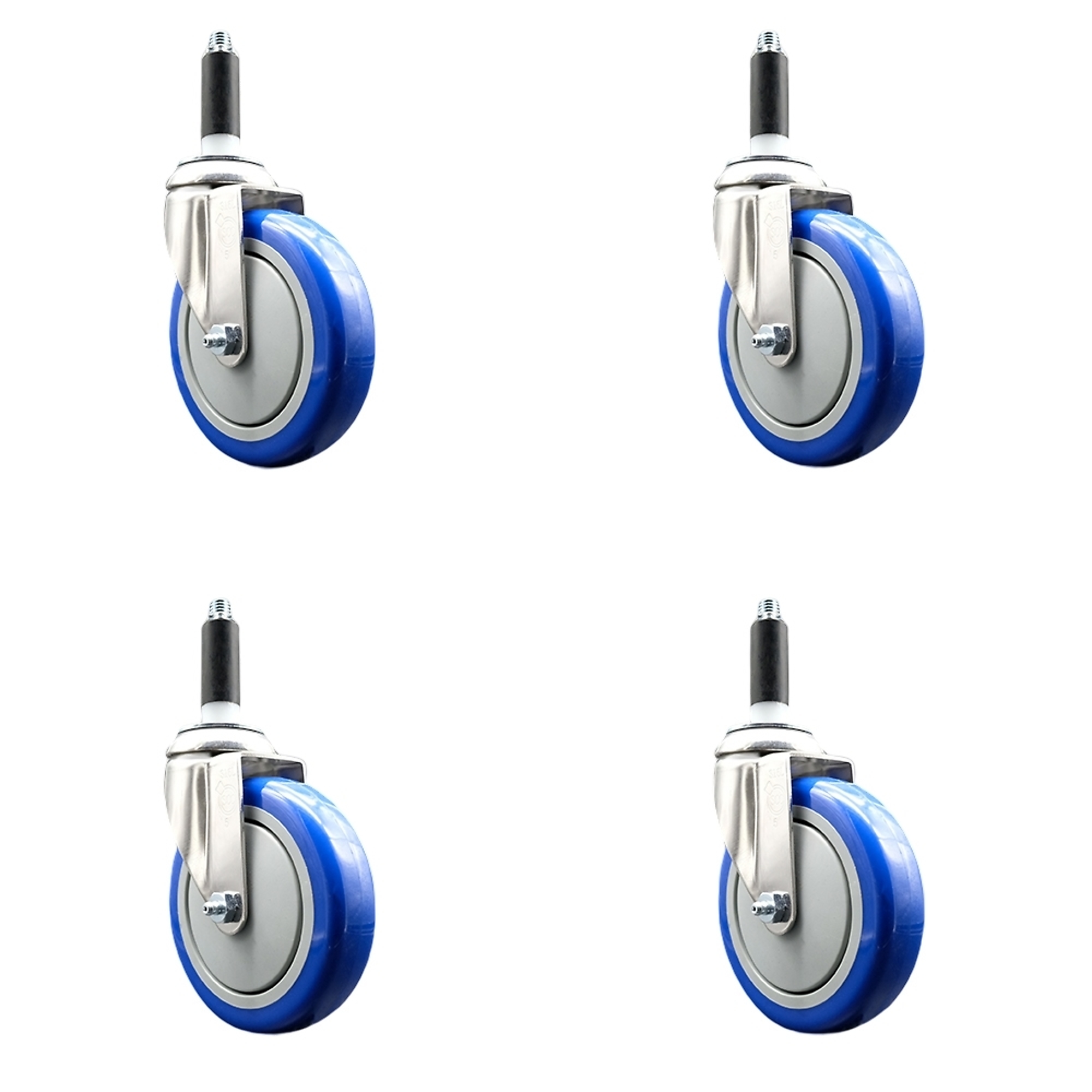 Service Caster, 5Inch x 1 1/4Inch Stem Casters, Wheel Diameter 5 in, Caster Type Swivel, Package (qty.) 4, Model SCC-SS316EX20S514-PPUB-BLUE-78-4