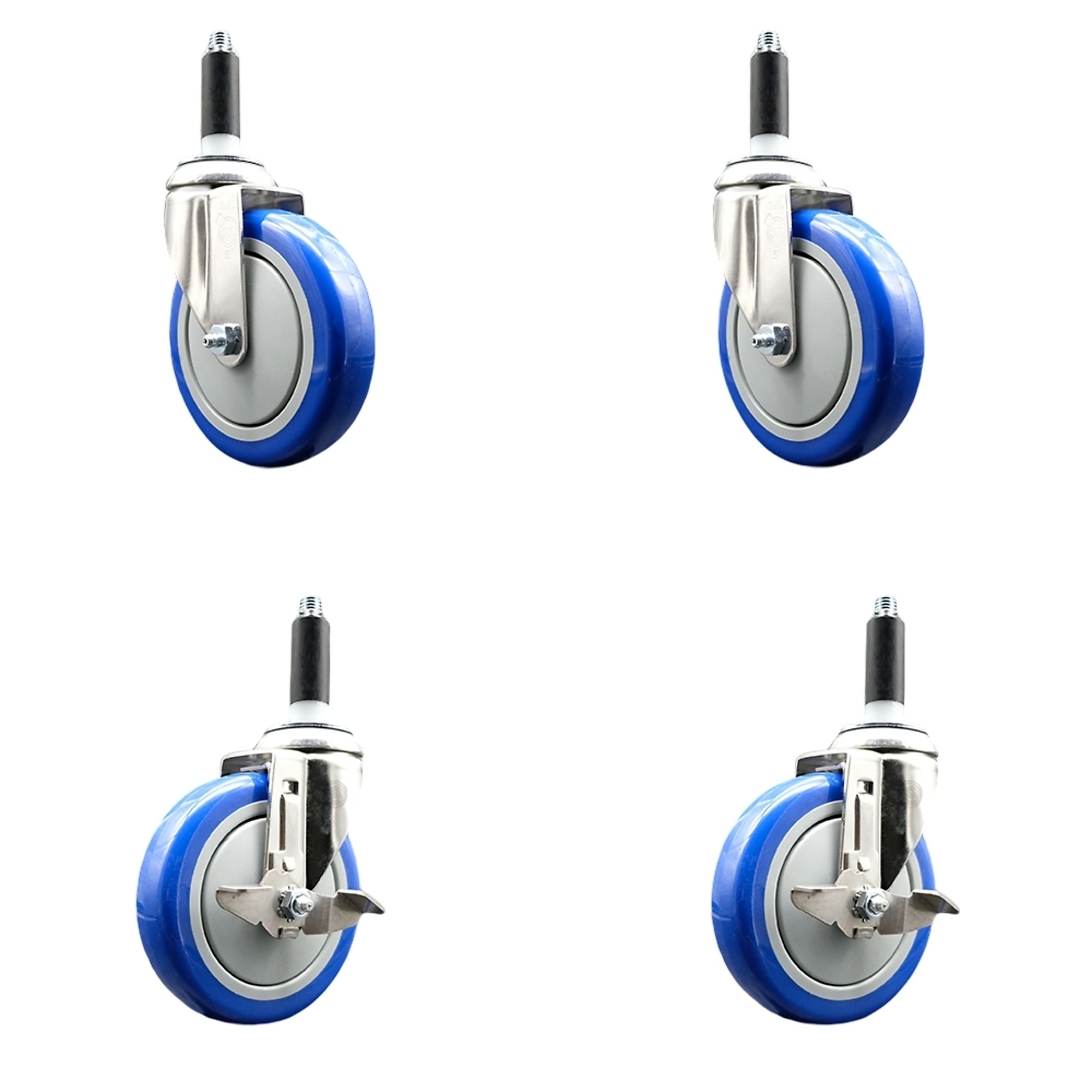 Service Caster, 5Inch x 1 1/4Inch Stem Casters, Wheel Diameter 5 in, Caster Type Swivel, Package (qty.) 4, Model SS316EX20S514-PPUB-BLUE-2-TLB-2-78