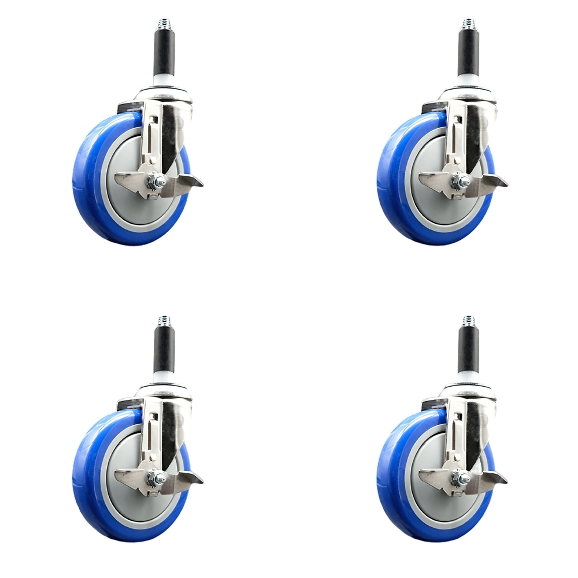 Service Caster, 5Inch x 1 1/4Inch Stem Casters, Wheel Diameter 5 in, Caster Type Swivel, Package (qty.) 4, Model SCC-SS316EX20S514-PPUB-BLUE-TLB-78-4