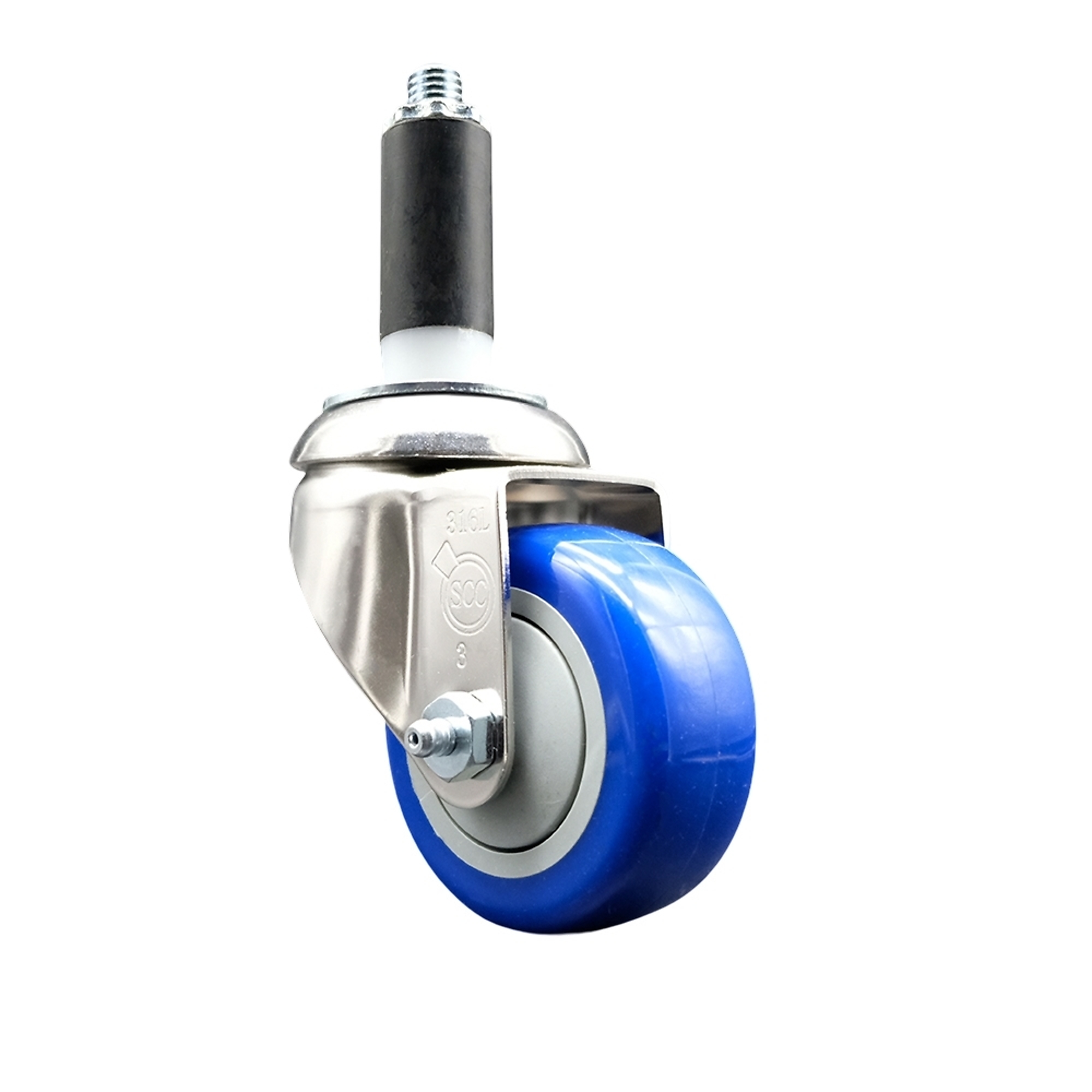 Service Caster, 3Inch x 1 1/4Inch Stem Caster, Wheel Diameter 3 in, Caster Type Swivel, Package (qty.) 1, Model SCC-SS316EX20S314-PPUB-BLUE-1