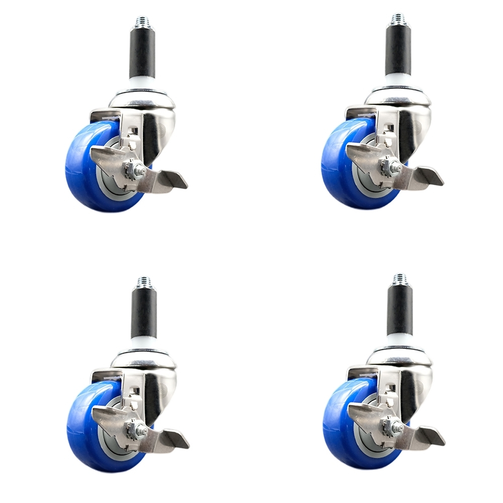 Service Caster, 3 1/2Inch x 1 1/4Inch Stem Casters, Wheel Diameter 3.5 in, Caster Type Swivel, Package (qty.) 4, Model SCC-SS316EX20S3514-PPUB-BLUE-