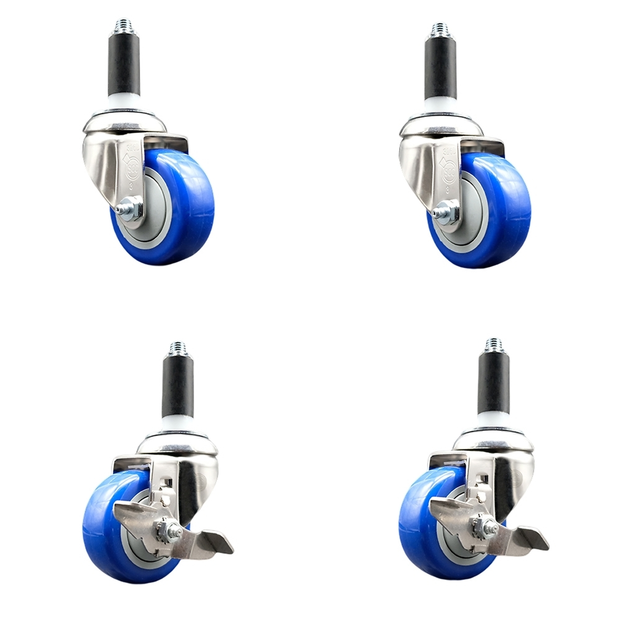 Service Caster, 3Inch x 1 1/4Inch Stem Casters, Wheel Diameter 3 in, Caster Type Swivel, Package (qty.) 4, Model SCC-SS316EX20S314-PPUBBLUE-2-TLB-2-1