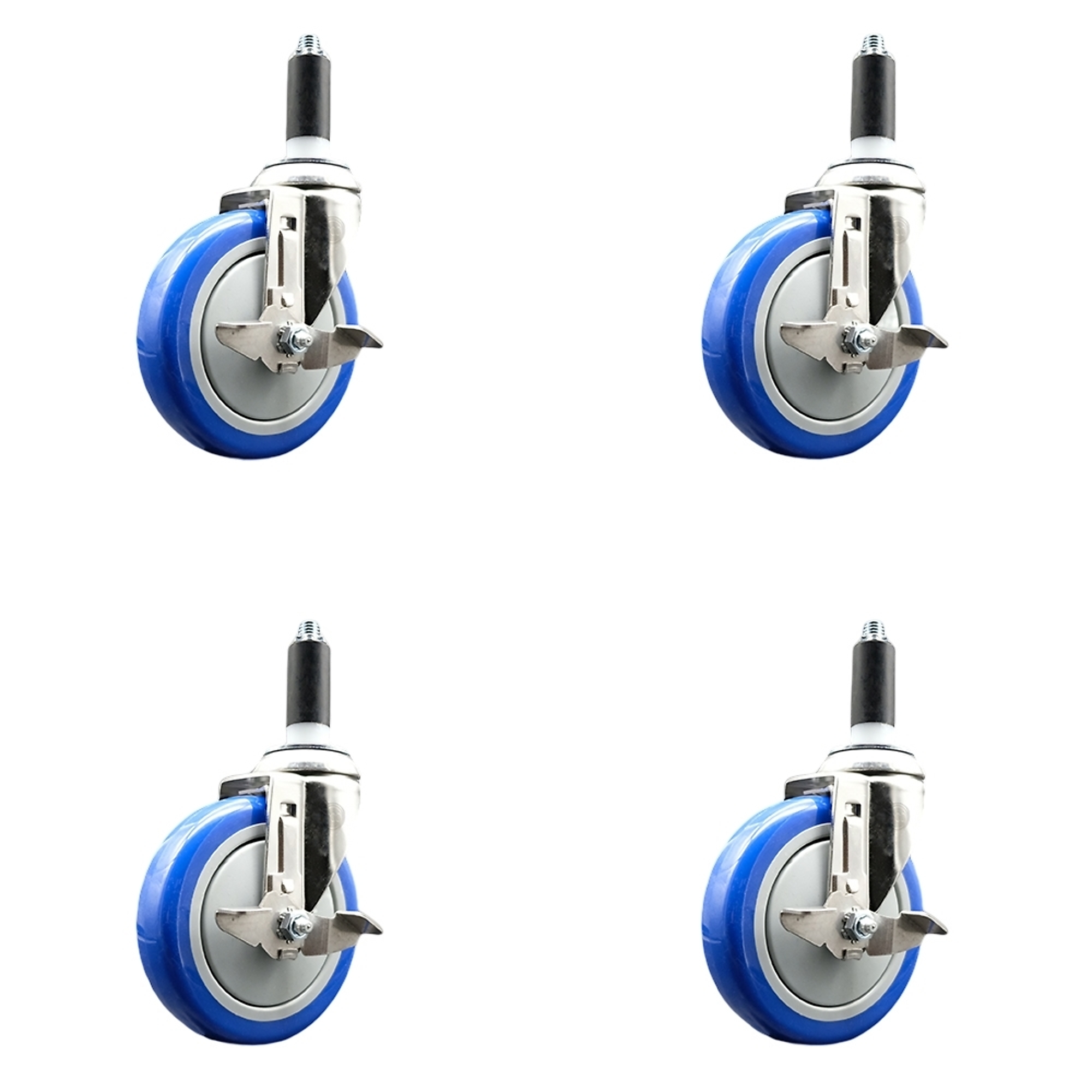 Service Caster, 5Inch x 1 1/4Inch Stem Casters, Wheel Diameter 5 in, Caster Type Swivel, Package (qty.) 4, Model SCC-SS316EX20S514-PPUB-BLUE-TLB-1-4