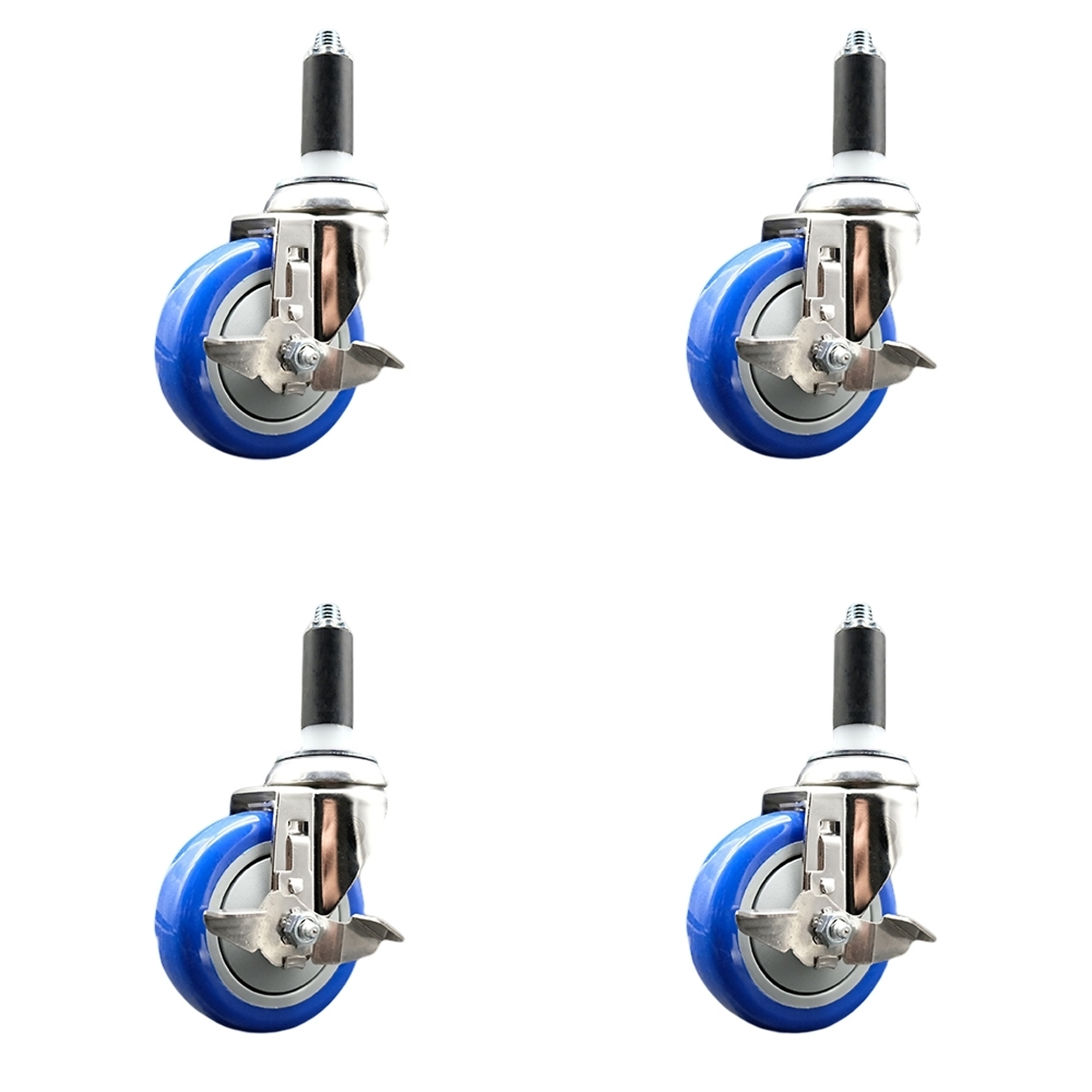 Service Caster, 4Inch x 1 1/4Inch Stem Casters, Wheel Diameter 4 in, Caster Type Swivel, Package (qty.) 4, Model SCC-SS316EX20S414-PPUB-BLUE-TLB-1-4