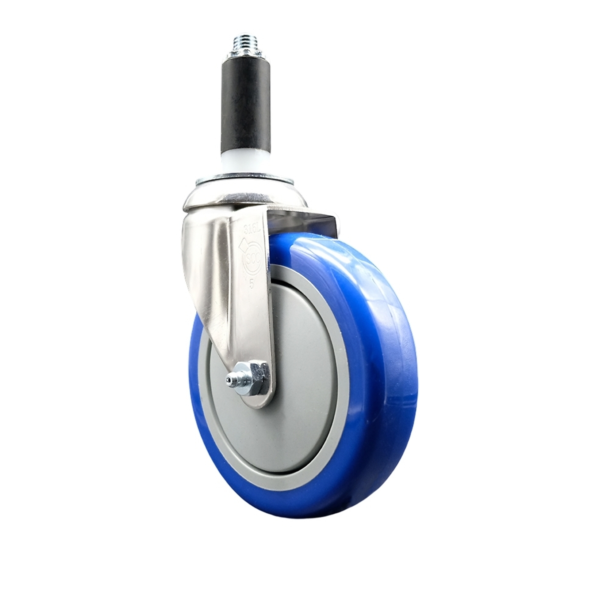 Service Caster, 5Inch x 1 1/4Inch Stem Caster, Wheel Diameter 5 in, Caster Type Swivel, Package (qty.) 1, Model SCC-SS316EX20S514-PPUB-BLUE-1