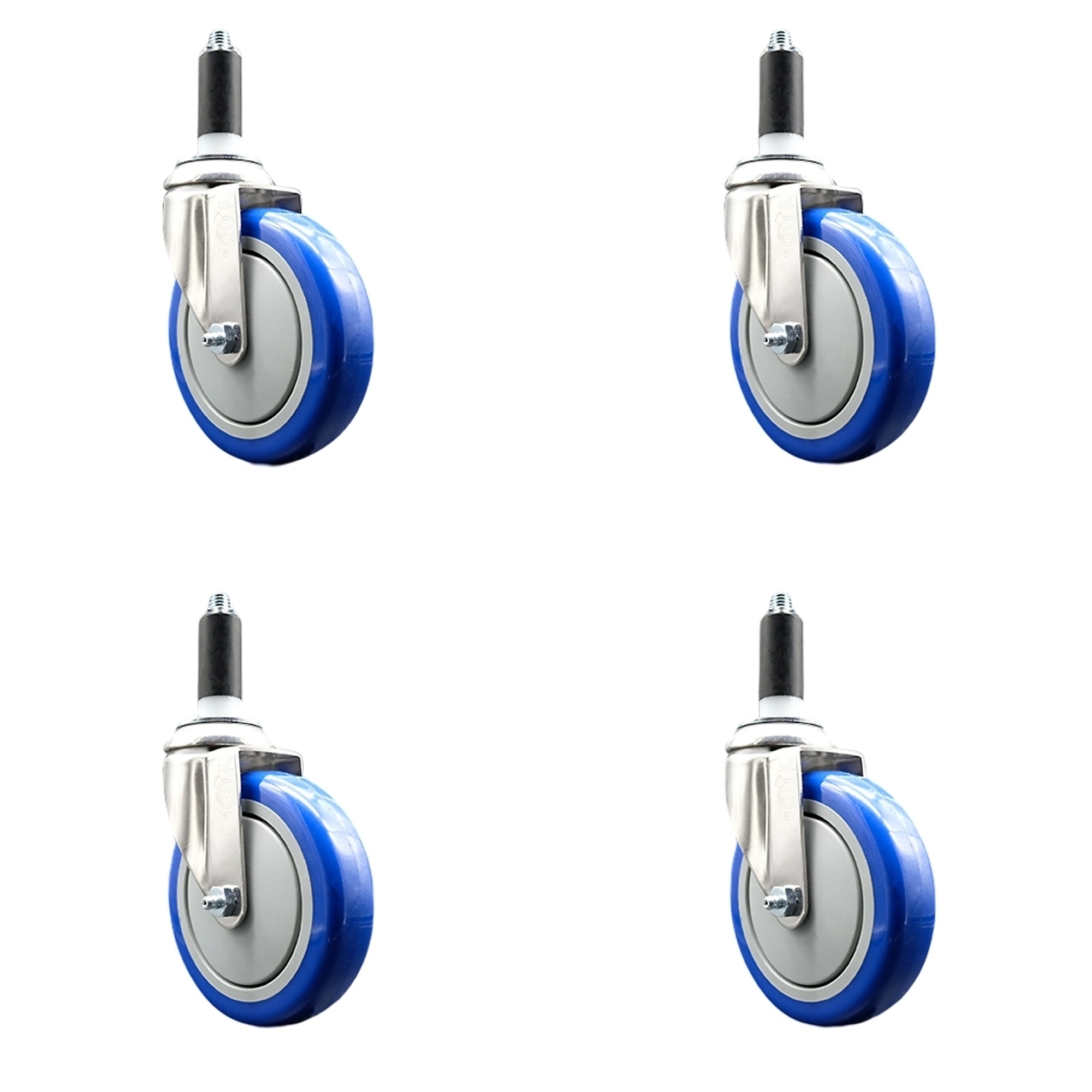 Service Caster, 5Inch x 1 1/4Inch Stem Casters, Wheel Diameter 5 in, Caster Type Swivel, Package (qty.) 4, Model SCC-SS316EX20S514-PPUB-BLUE-1-4