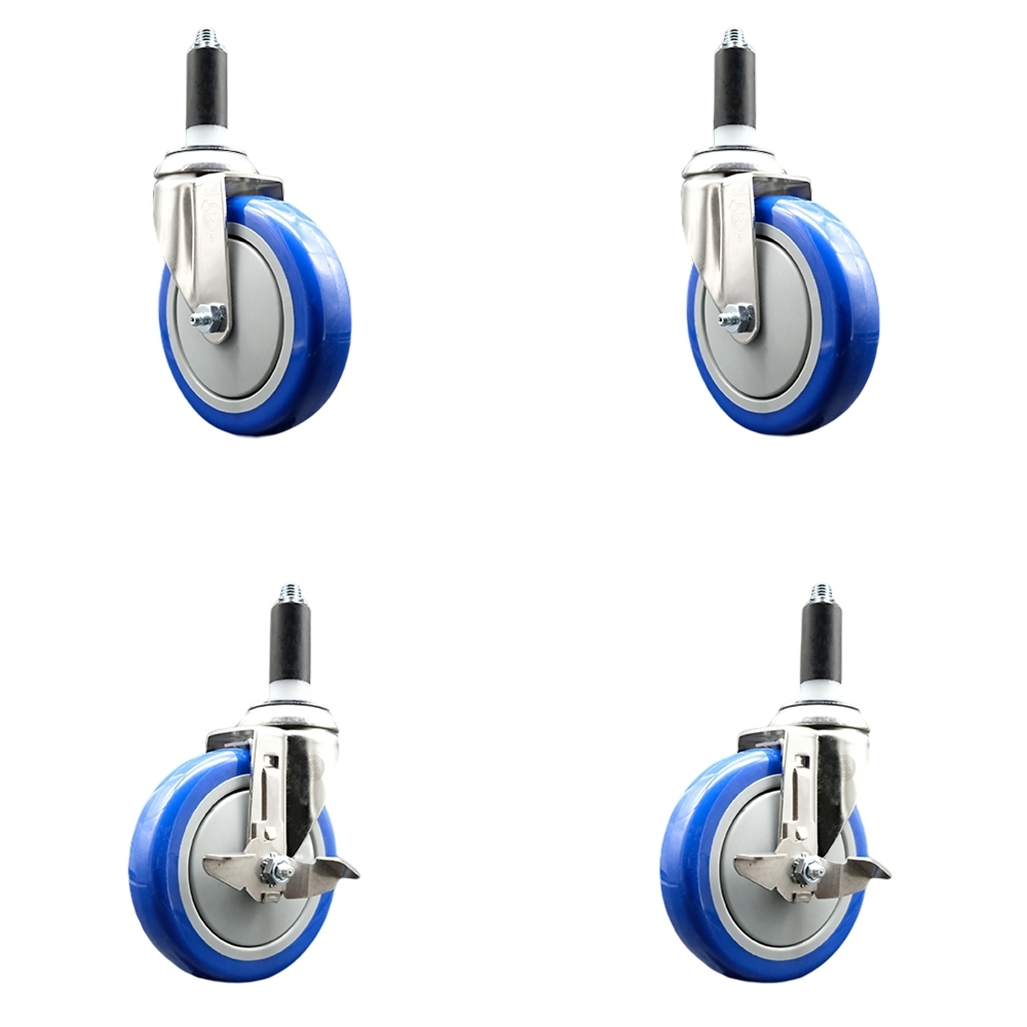 Service Caster, 5Inch x 1 1/4Inch Stem Casters, Wheel Diameter 5 in, Caster Type Swivel, Package (qty.) 4, Model SCC-SS316EX20S514-PPUBBLUE-2-TLB-2-1