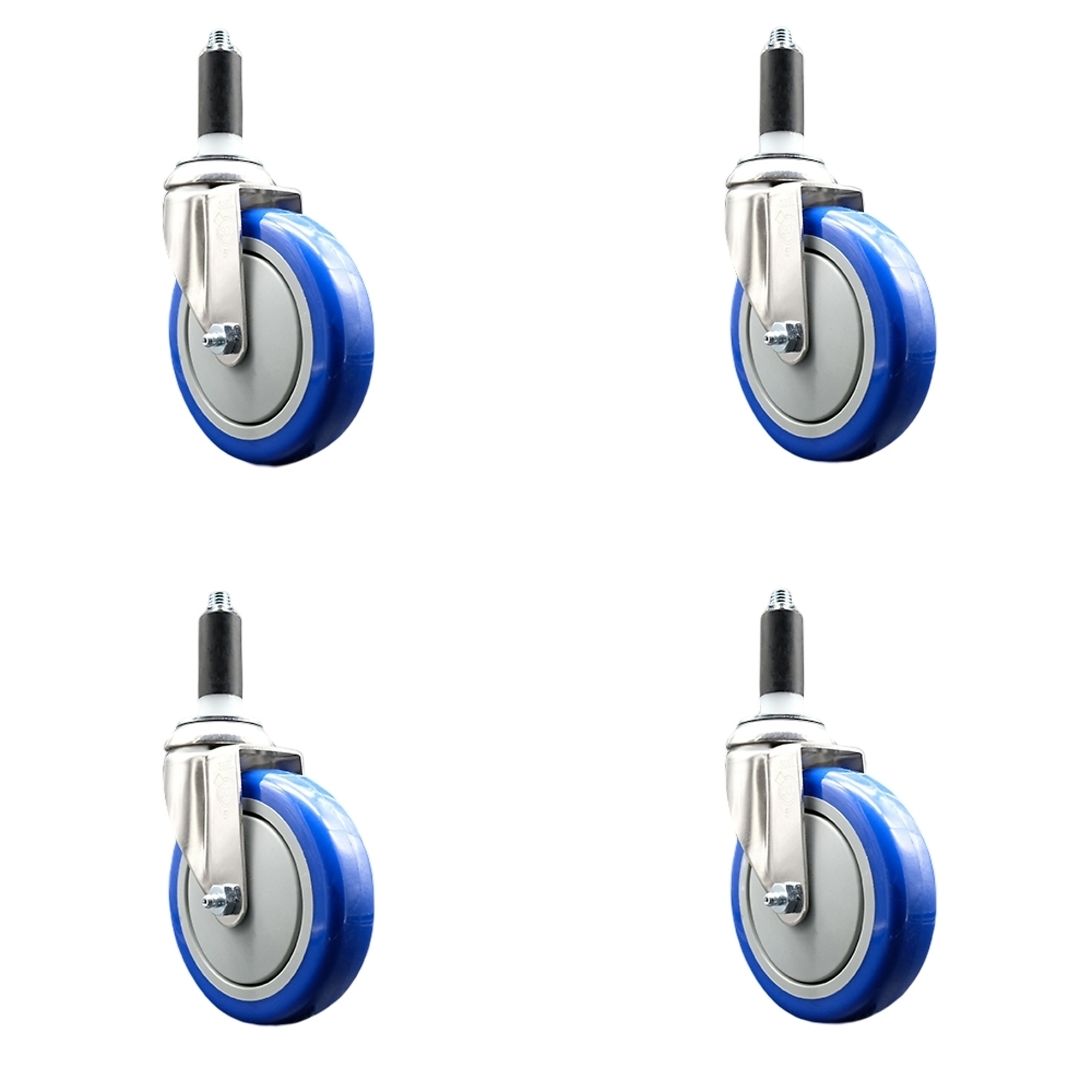 Service Caster, 5Inch x 1 1/4Inch Stem Casters, Wheel Diameter 5 in, Caster Type Swivel, Package (qty.) 4, Model SCC-SS316EX20S514-PPUB-BLUE-118-4