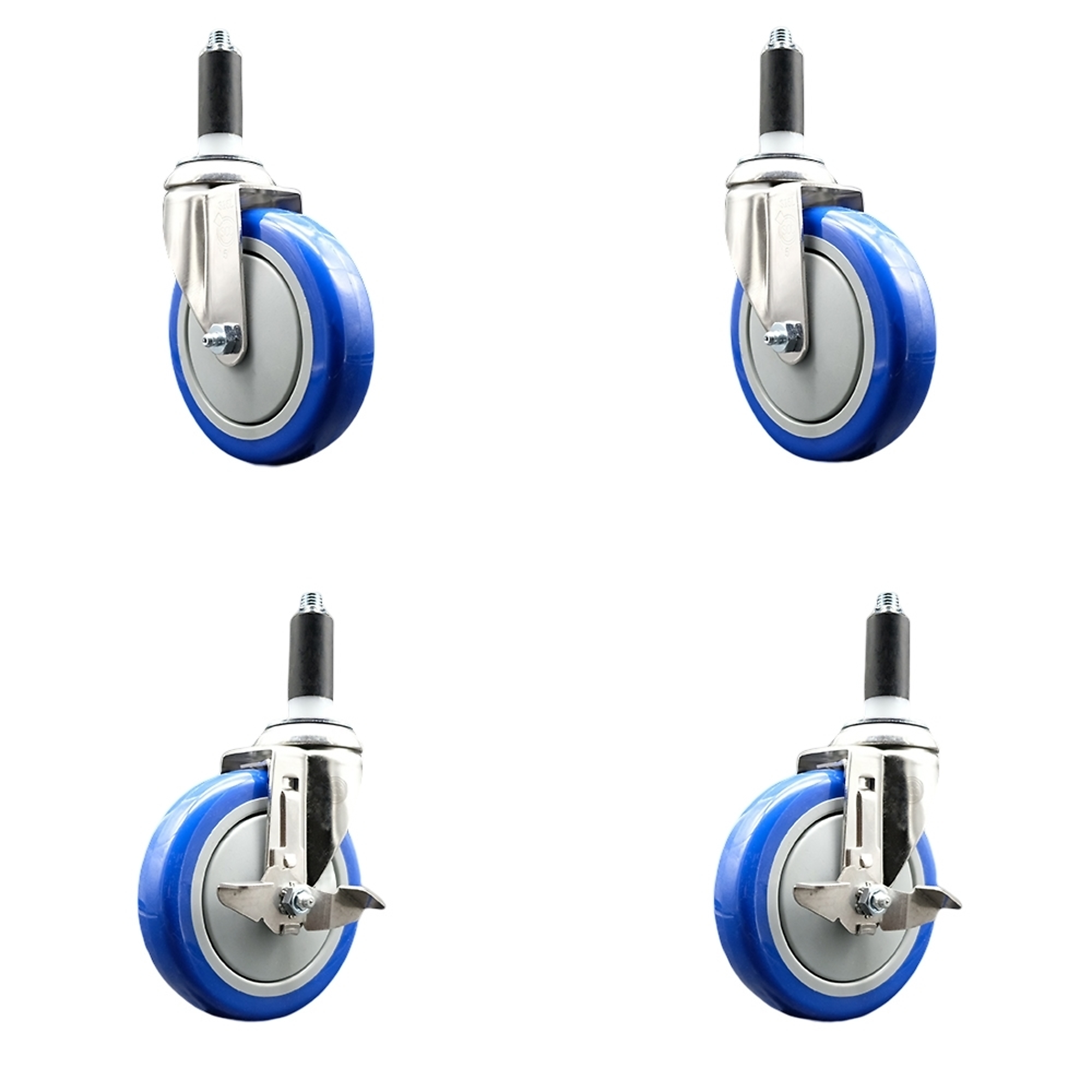 Service Caster, 5Inch x 1 1/4Inch Stem Casters, Wheel Diameter 5 in, Caster Type Swivel, Package (qty.) 4, Model SS316EX20S514-PPUB-BLUE-2-TLB-2-118