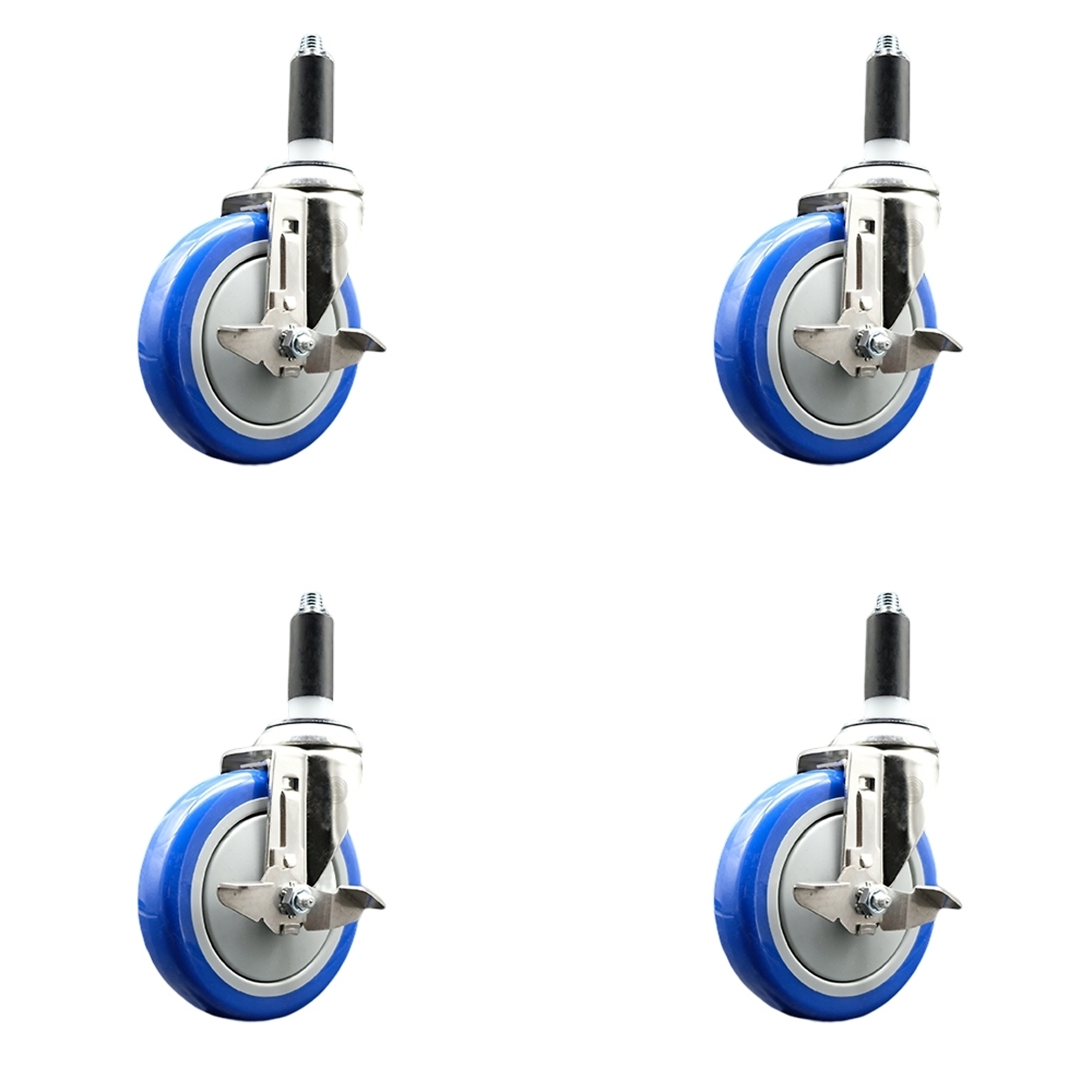 Service Caster, 5Inch x 1 1/4Inch Stem Casters, Wheel Diameter 5 in, Caster Type Swivel, Package (qty.) 4, Model SCC-SS316EX20S514-PPUBBLUE-TLB-118-4