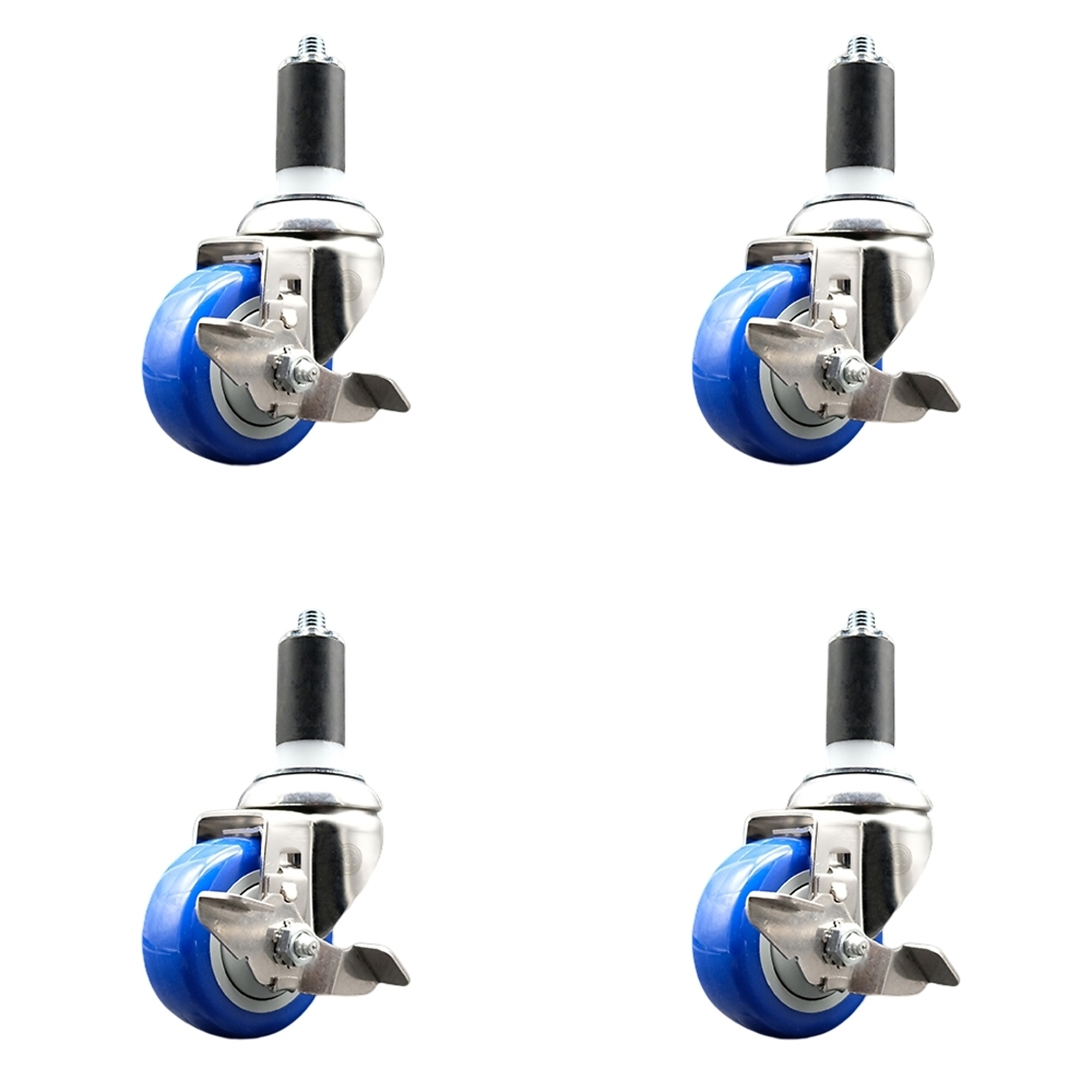 Service Caster, 3Inch x 1 1/4Inch Stem Casters, Wheel Diameter 3 in, Caster Type Swivel, Package (qty.) 4, Model SCC-SS316EX20S314-PPUBBLUE-TLB-114-4