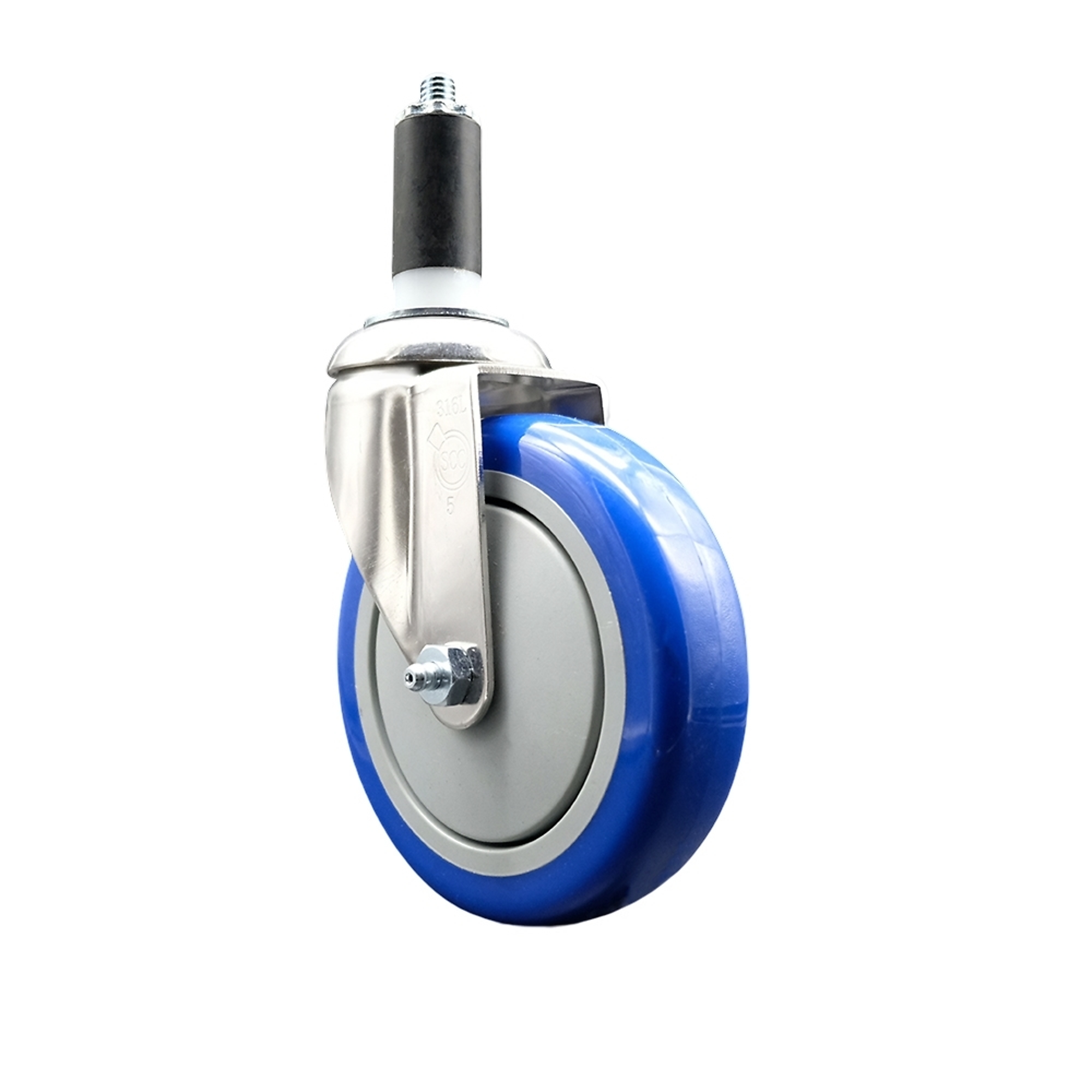 Service Caster, 5Inch x 1 1/4Inch Stem Caster, Wheel Diameter 5 in, Caster Type Swivel, Package (qty.) 1, Model SCC-SS316EX20S514-PPUB-BLUE-114