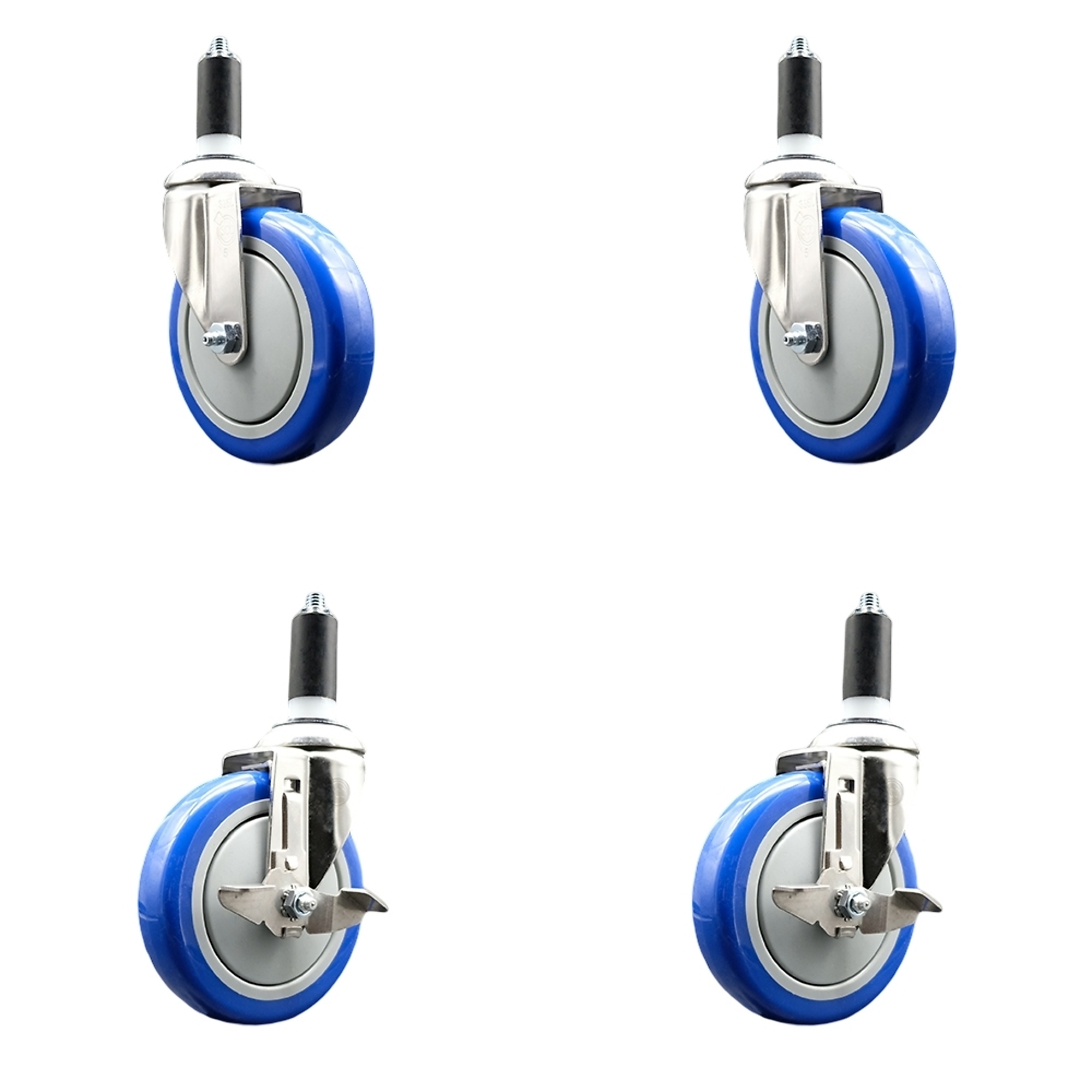 Service Caster, 5Inch x 1 1/4Inch Stem Casters, Wheel Diameter 5 in, Caster Type Swivel, Package (qty.) 4, Model SS316EX20S514-PPUB-BLUE-2-TLB-2-114