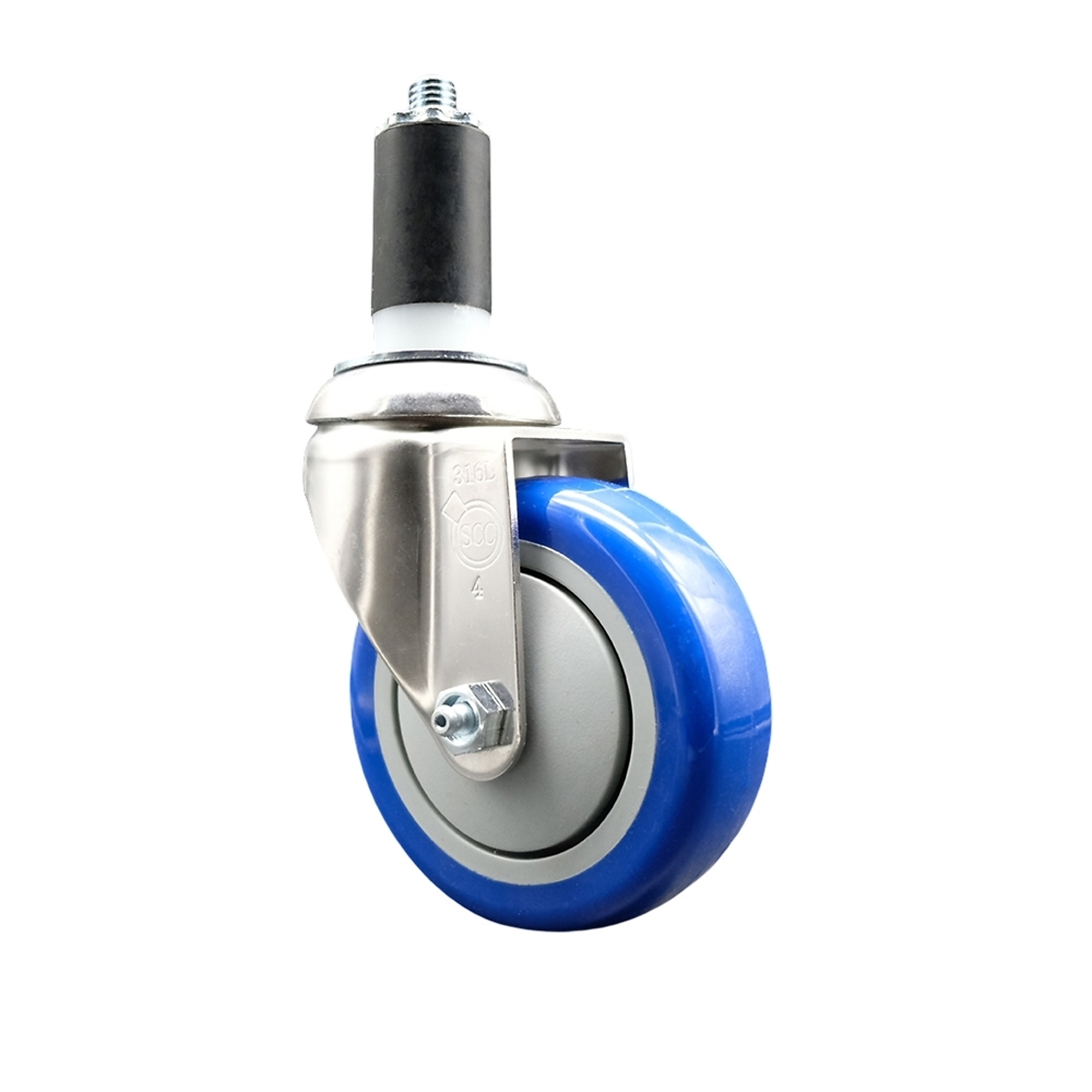 Service Caster, 4Inch x 1 1/4Inch Stem Caster, Wheel Diameter 4 in, Caster Type Swivel, Package (qty.) 1, Model SCC-SS316EX20S414-PPUB-BLUE-138