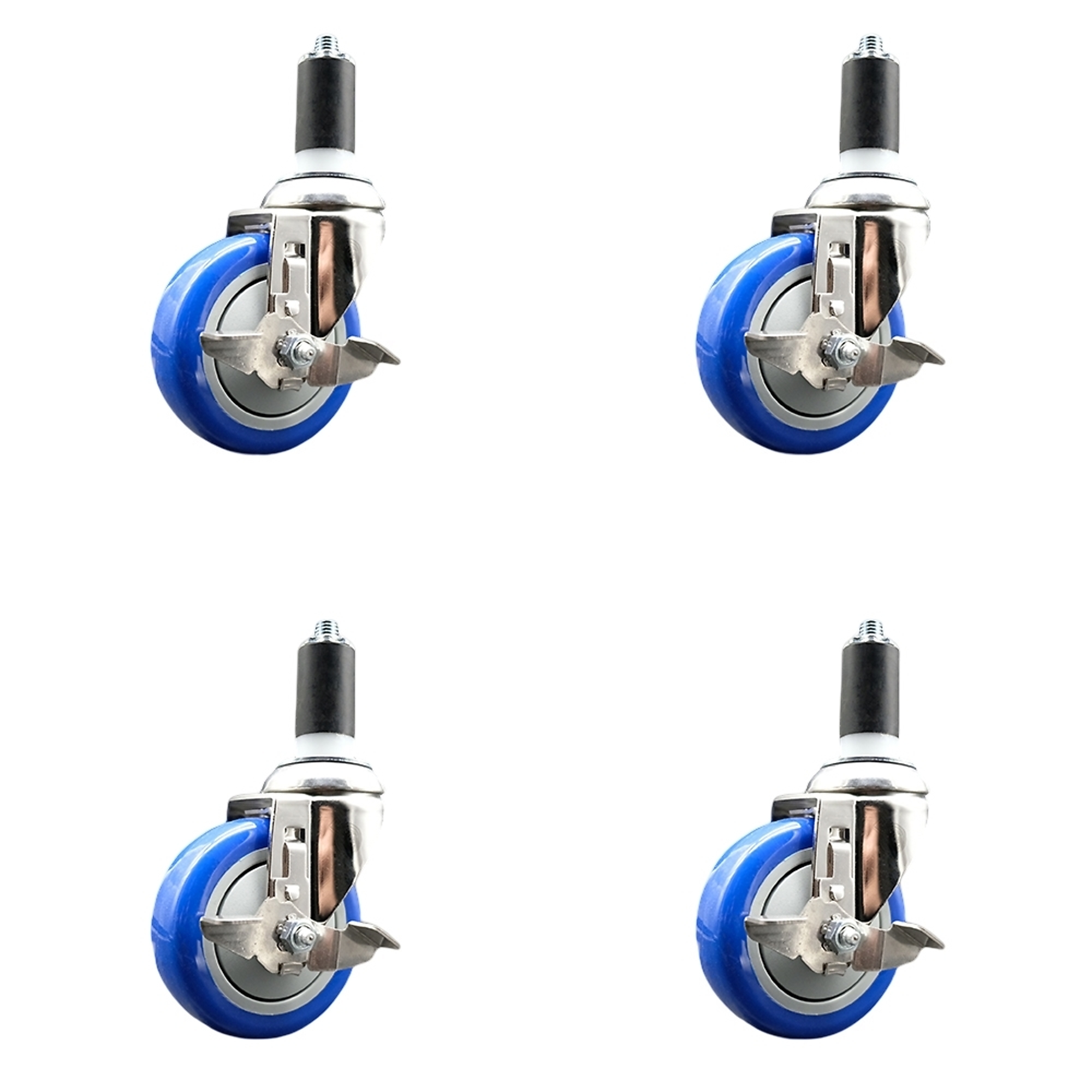 Service Caster, 4Inch x 1 1/4Inch Stem Casters, Wheel Diameter 4 in, Caster Type Swivel, Package (qty.) 4, Model SCC-SS316EX20S414-PPUBBLUE-TLB-138-4