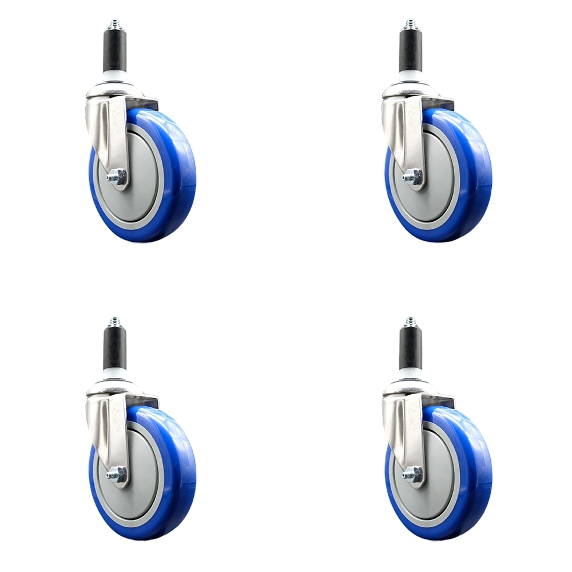 Service Caster, 5Inch x 1 1/4Inch Stem Casters, Wheel Diameter 5 in, Caster Type Swivel, Package (qty.) 4, Model SCC-SS316EX20S514-PPUB-BLUE-138-4