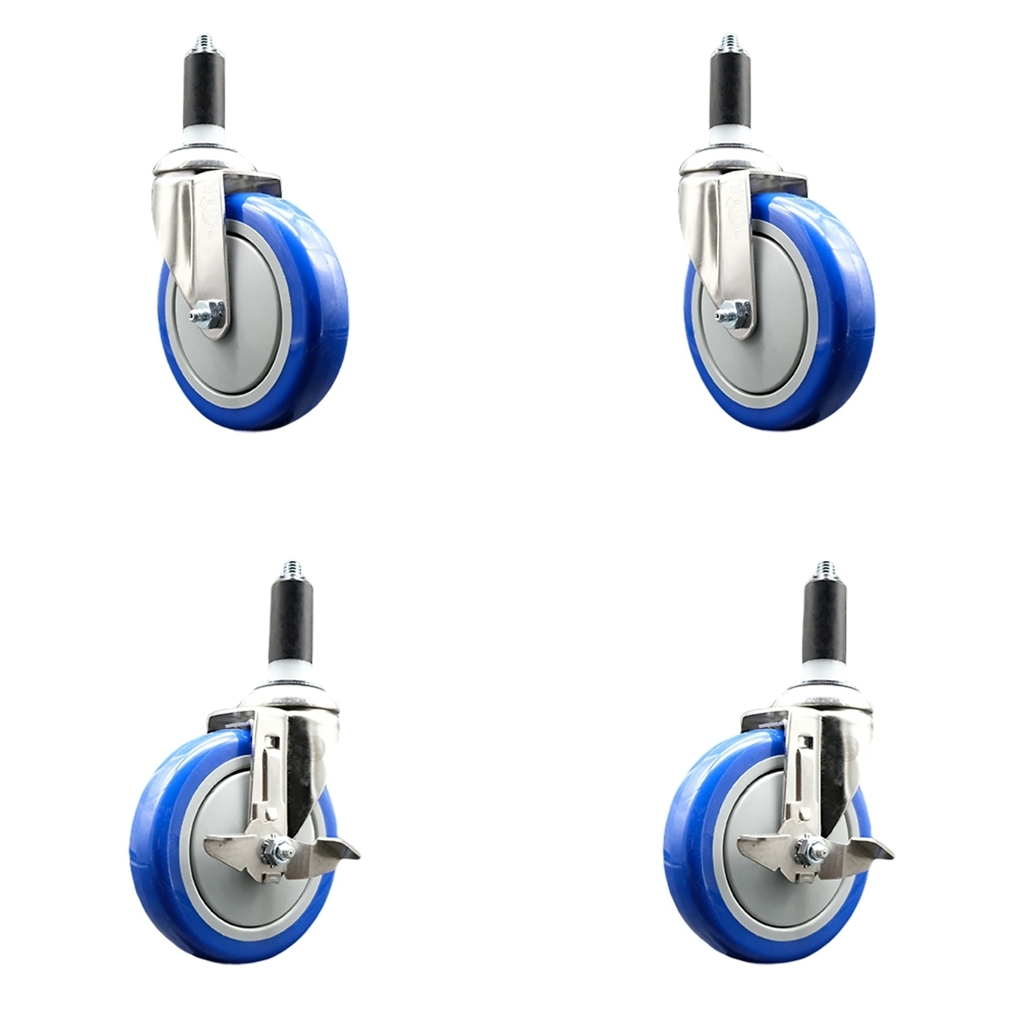 Service Caster, 5Inch x 1 1/4Inch Stem Casters, Wheel Diameter 5 in, Caster Type Swivel, Package (qty.) 4, Model SS316EX20S514-PPUB-BLUE-2-TLB-2-138