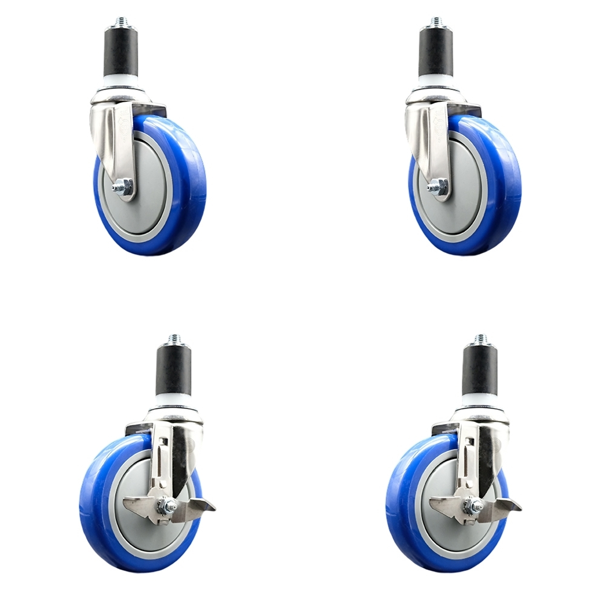 Service Caster, 5Inch x 1 1/4Inch Stem Casters, Wheel Diameter 5 in, Caster Type Swivel, Package (qty.) 4, Model SS316EX20S514-PPUB-BLUE-2-TLB-2-112