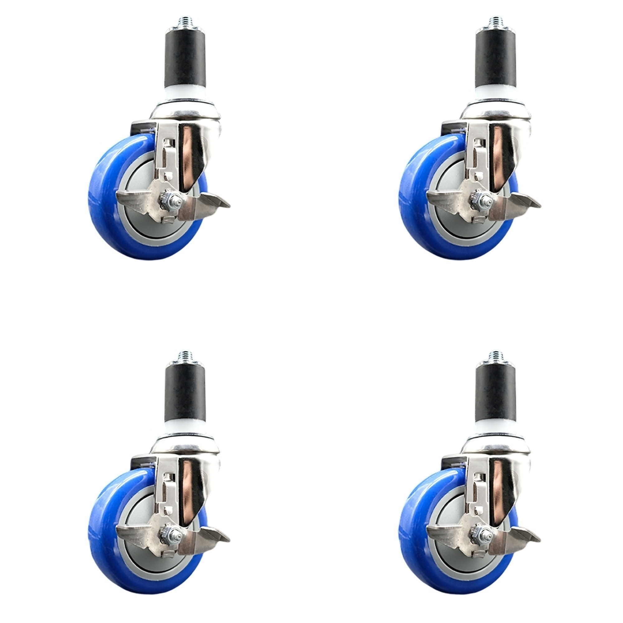 Service Caster, 4Inch x 1 1/4Inch Stem Casters, Wheel Diameter 4 in, Caster Type Swivel, Package (qty.) 4, Model SCC-SS316EX20S414-PPUBBLUE-TLB-112-4