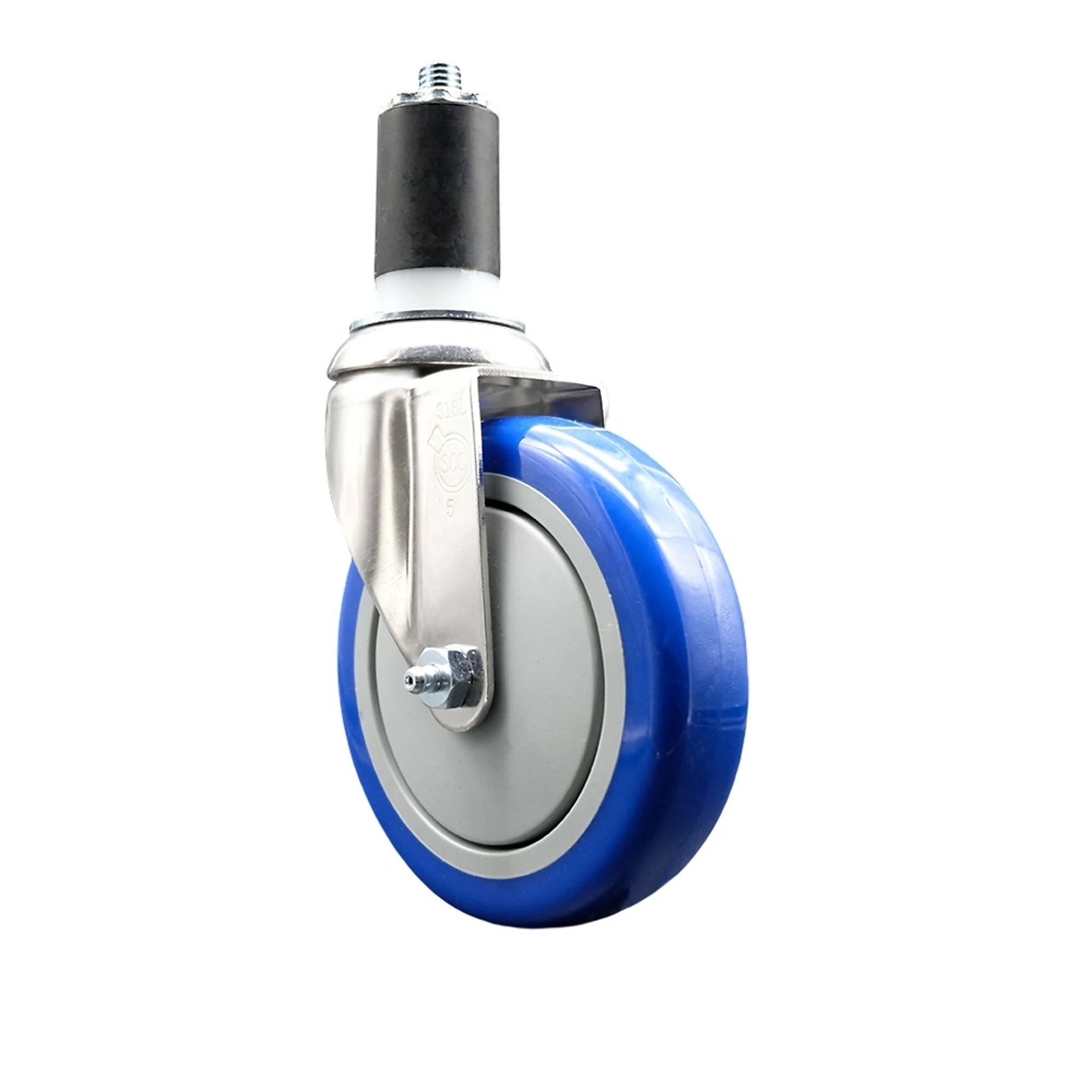 Service Caster, 5Inch x 1 1/4Inch Stem Caster, Wheel Diameter 5 in, Caster Type Swivel, Package (qty.) 1, Model SCC-SS316EX20S514-PPUB-BLUE-112