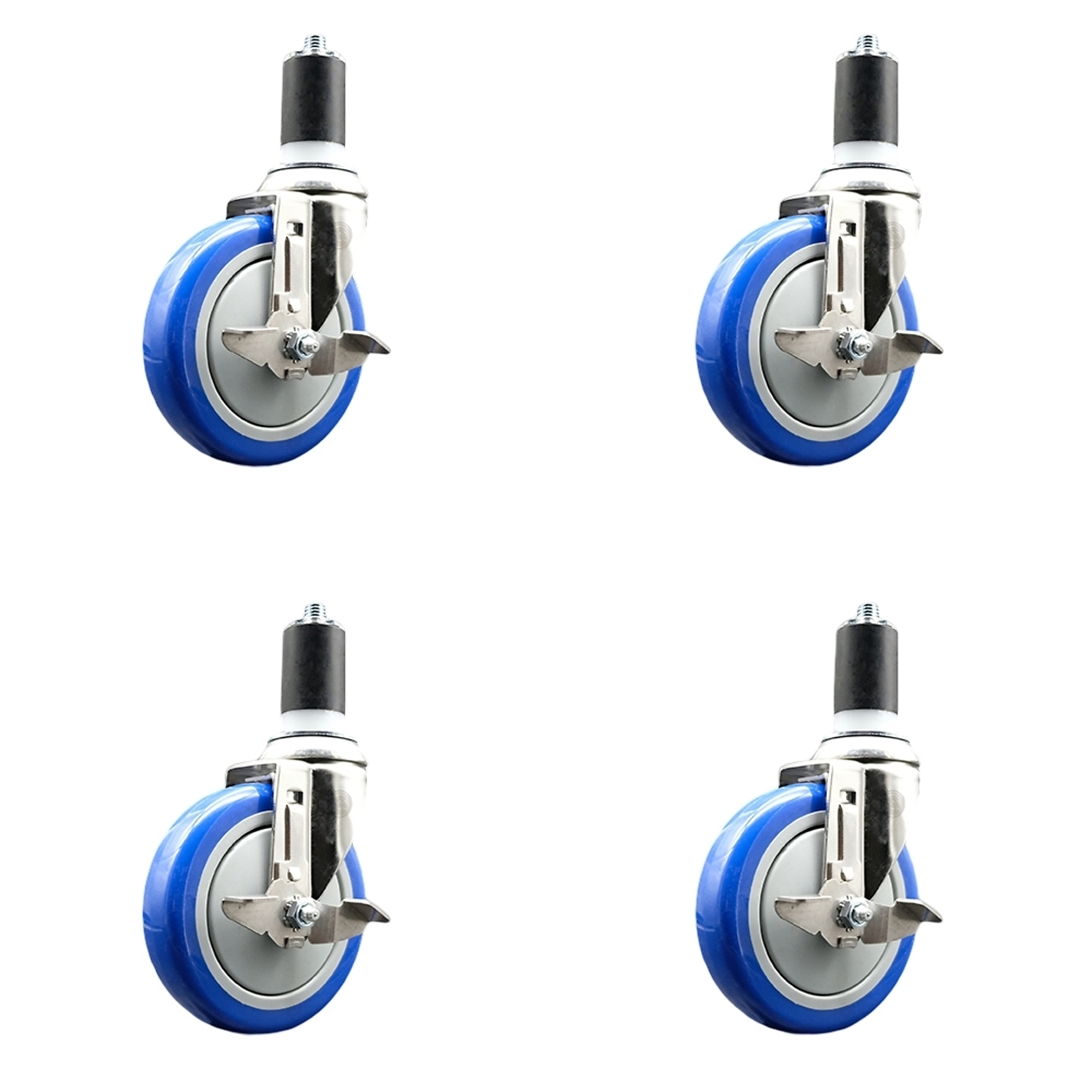 Service Caster, 5Inch x 1 1/4Inch Stem Casters, Wheel Diameter 5 in, Caster Type Swivel, Package (qty.) 4, Model SCC-SS316EX20S514-PPUBBLUE-TLB-112-4