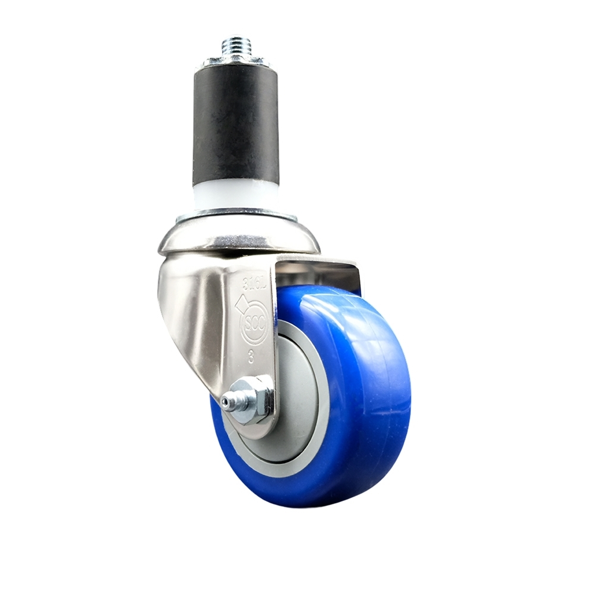 Service Caster, 3Inch x 1 1/4Inch Stem Caster, Wheel Diameter 3 in, Caster Type Swivel, Package (qty.) 1, Model SCC-SS316EX20S314-PPUB-BLUE-158