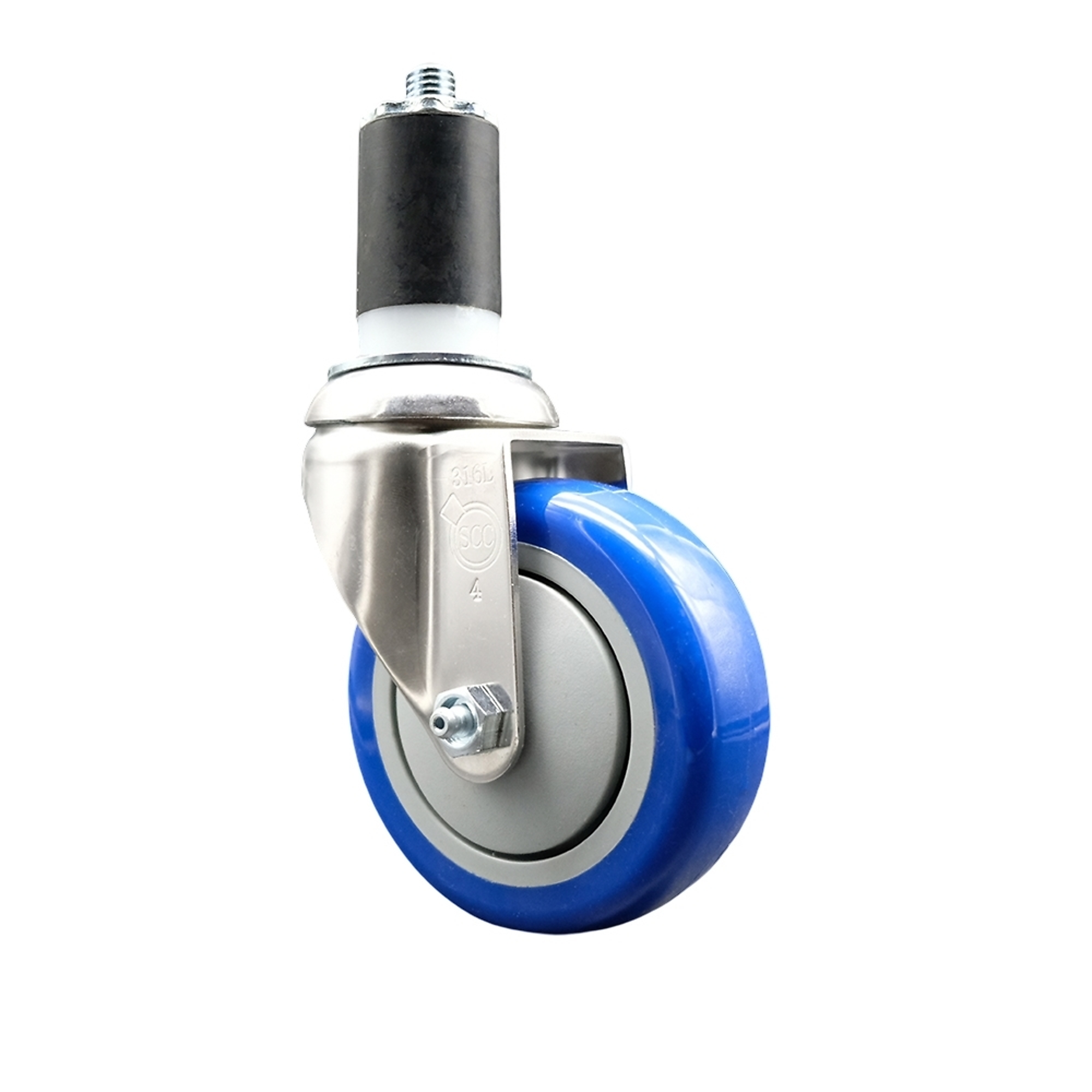 Service Caster, 4Inch x 1 1/4Inch Stem Caster, Wheel Diameter 4 in, Caster Type Swivel, Package (qty.) 1, Model SCC-SS316EX20S414-PPUB-BLUE-158