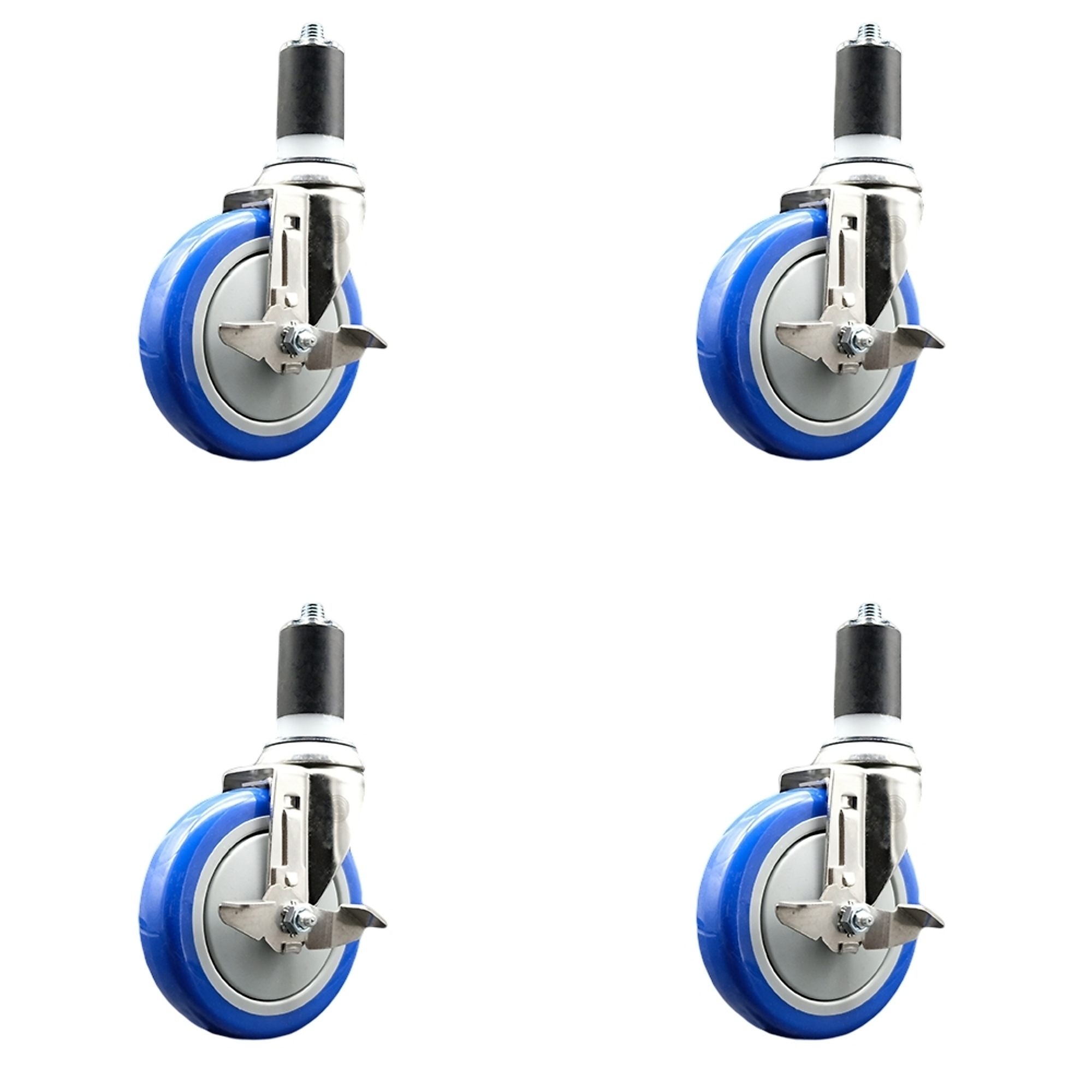 Service Caster, 5Inch x 1 1/4Inch Stem Casters, Wheel Diameter 5 in, Caster Type Swivel, Package (qty.) 4, Model SCC-SS316EX20S514-PPUBBLUE-TLB-158-4