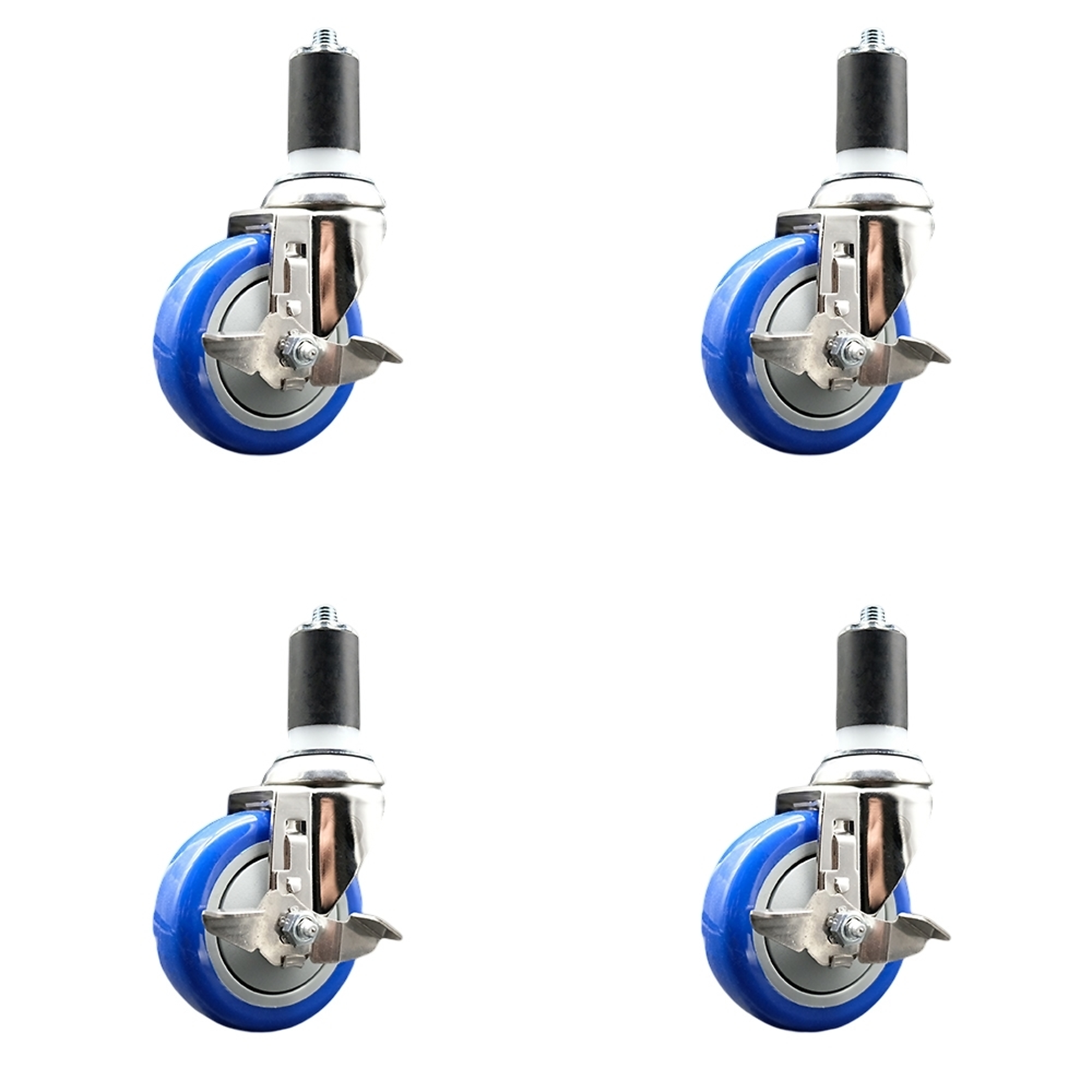 Service Caster, 4Inch x 1 1/4Inch Stem Casters, Wheel Diameter 4 in, Caster Type Swivel, Package (qty.) 4, Model SCC-SS316EX20S414-PPUBBLUE-TLB-158-4