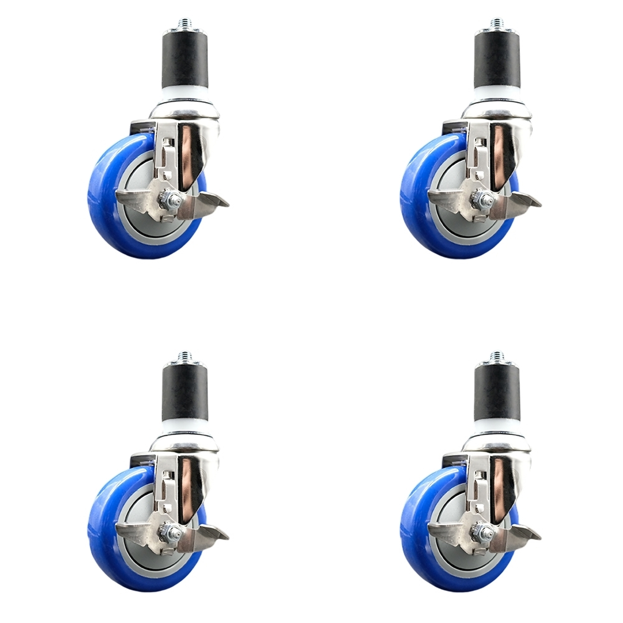 Service Caster, 4Inch x 1 1/4Inch Stem Casters, Wheel Diameter 4 in, Caster Type Swivel, Package (qty.) 4, Model SCC-SS316EX20S414-PPUBBLUE-TLB-134-4